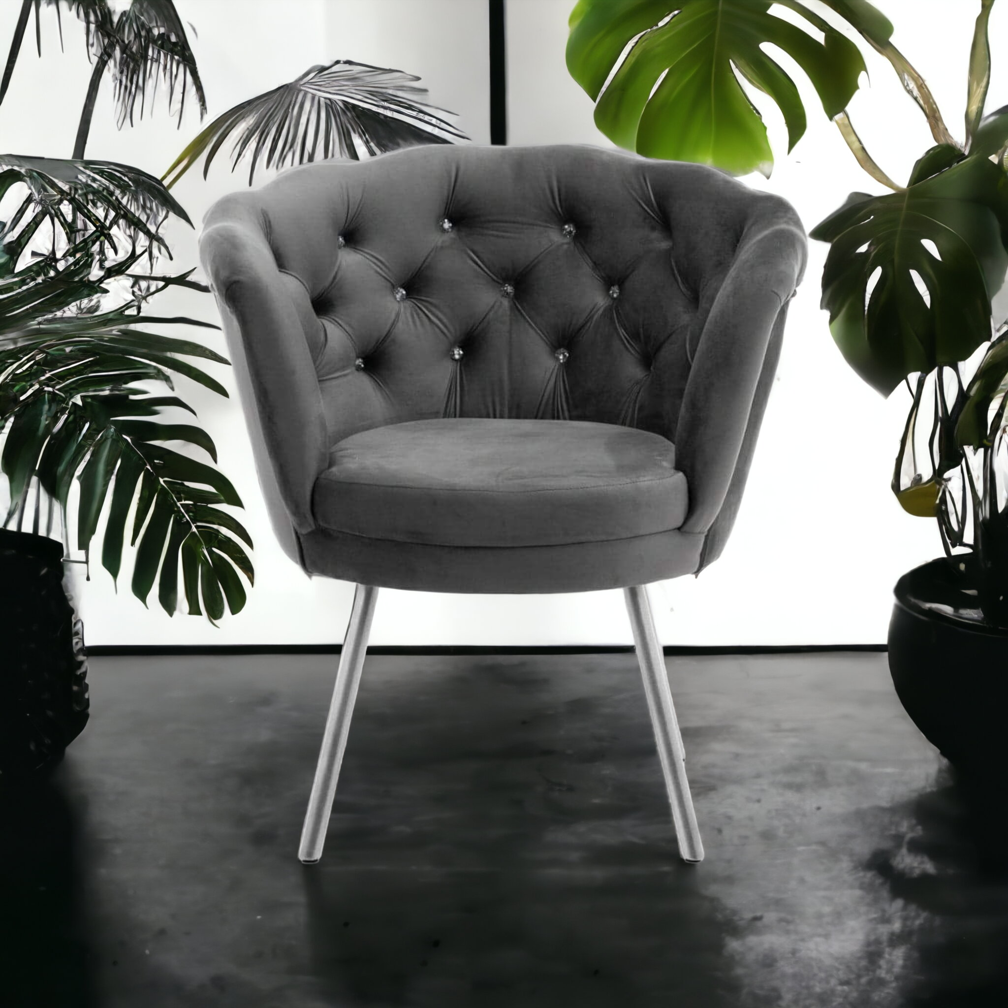 Fotel Muszelka GLAMUR CIEMNY POPIEL