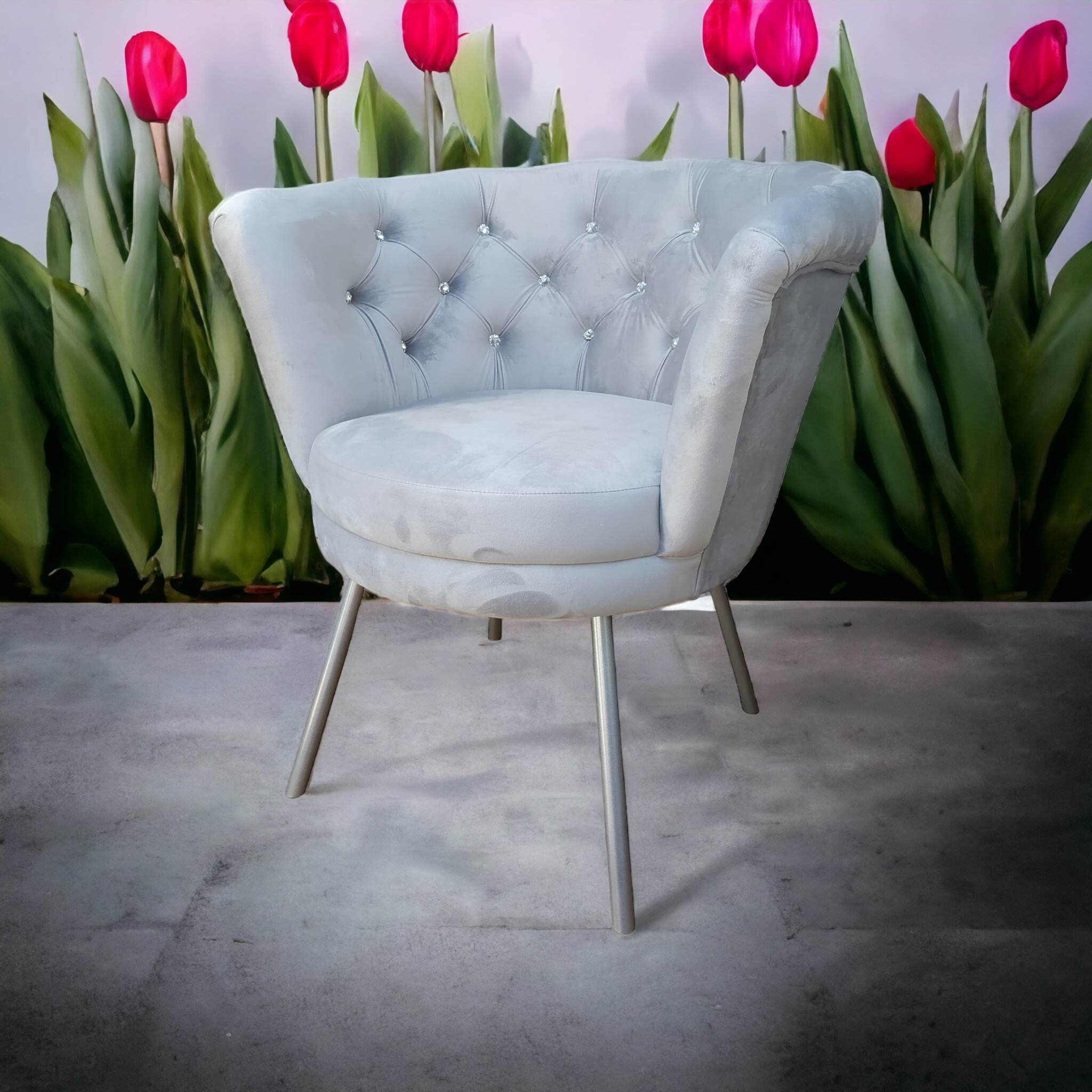 Fotel Muszelka GLAMUR JASNY POPIEL