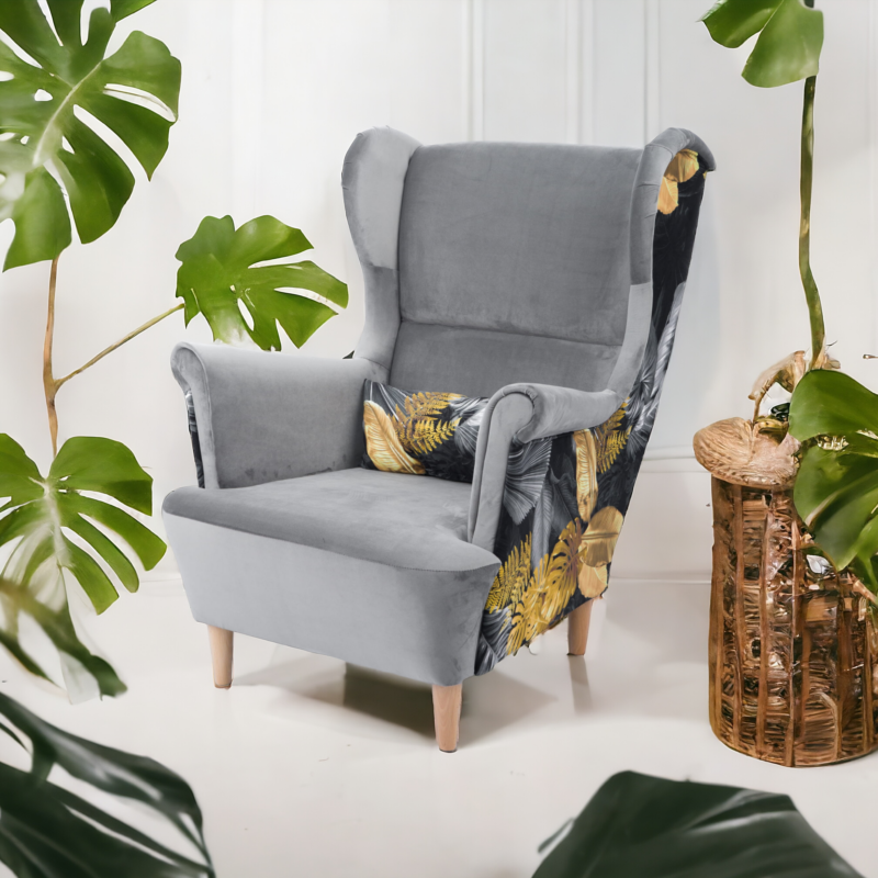 Fotel Uszak Monstera - Jasny Popiel