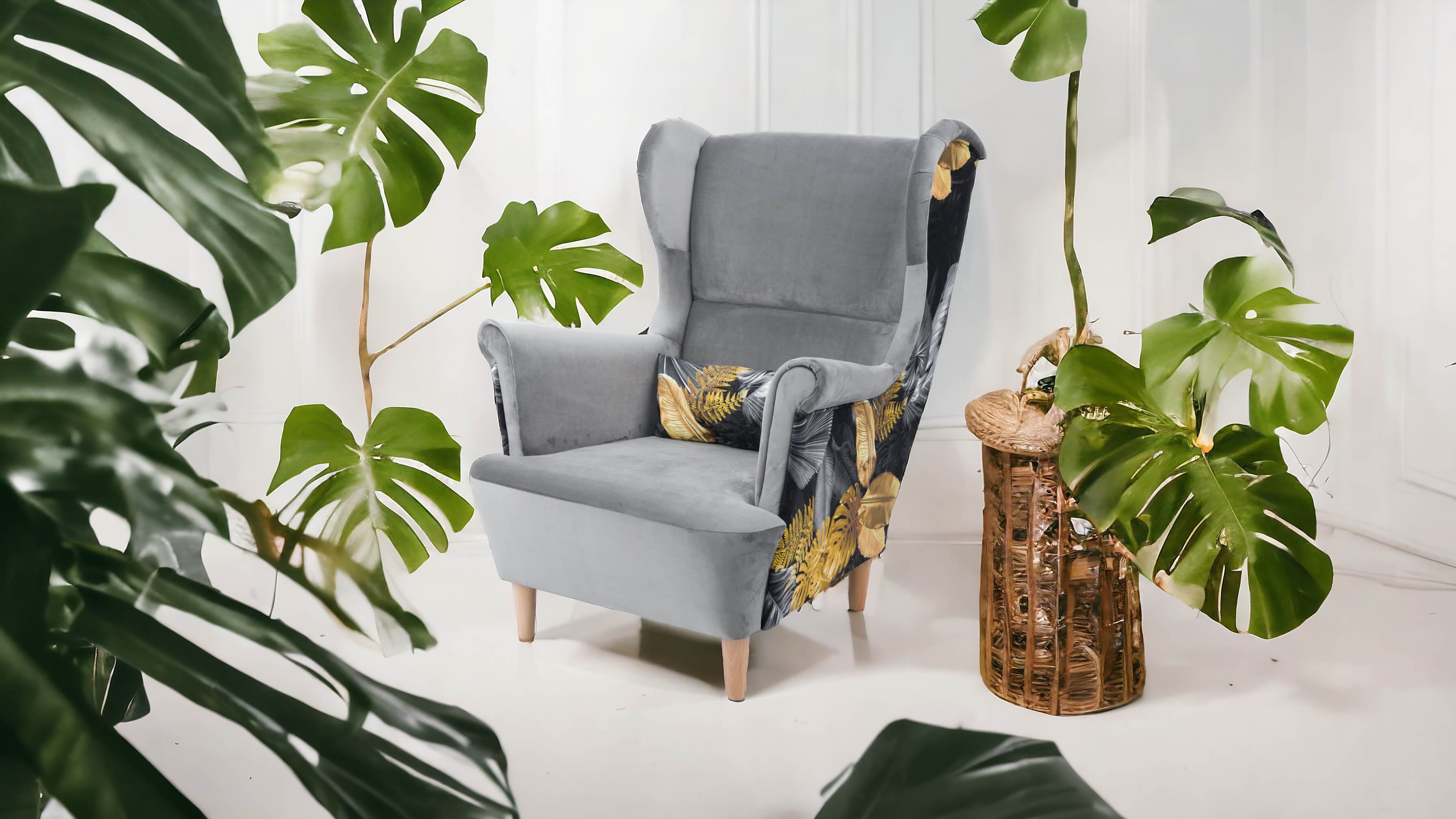 Fotel Uszak Monstera - Jasny Popiel
