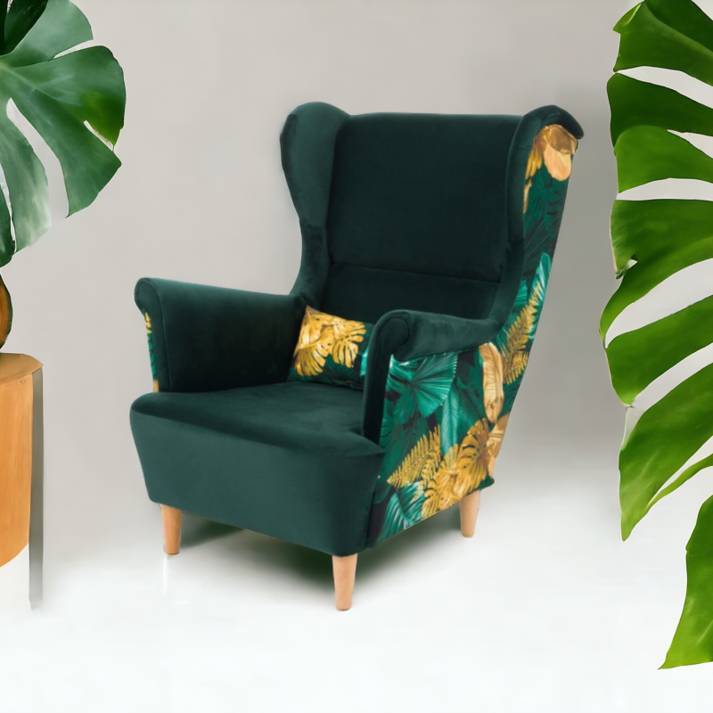 Fotel Uszak Monstera - Butelkowa zieleń