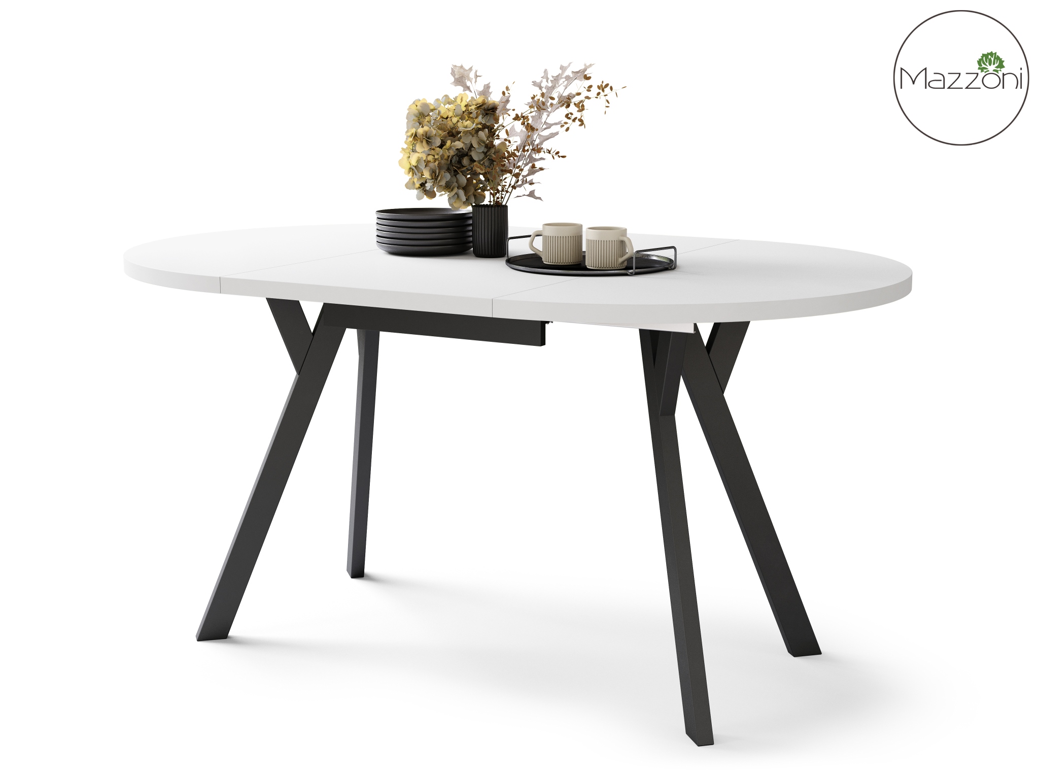 ALDO Biały - Nogi Czarne Okrągły stół rozkładany z nogami typu „Y” | Styl loftowy / industrialny - obrazek 7