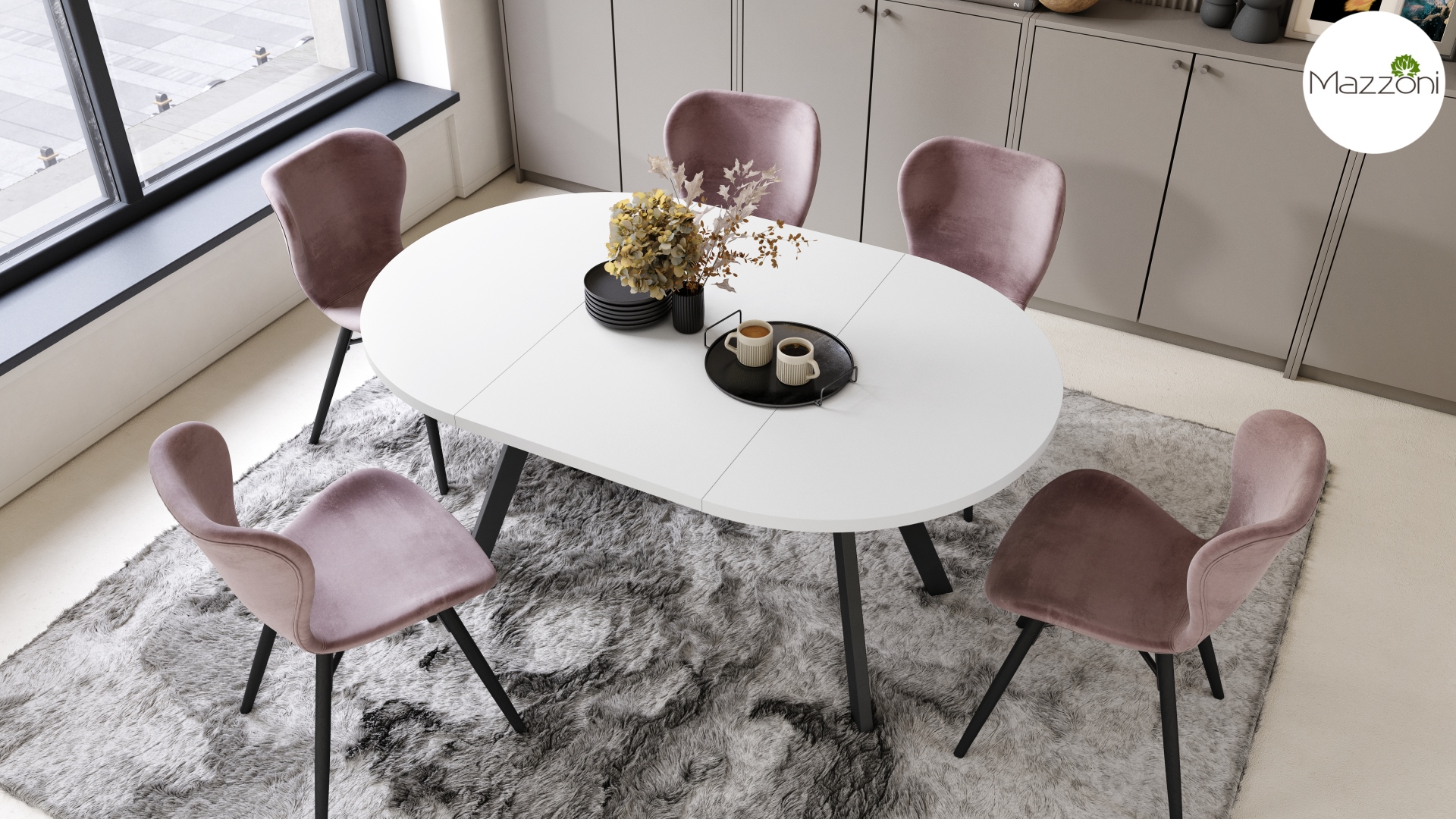 ALDO Biały - Nogi Czarne Okrągły stół rozkładany z nogami typu „Y” | Styl loftowy / industrialny - obrazek 5