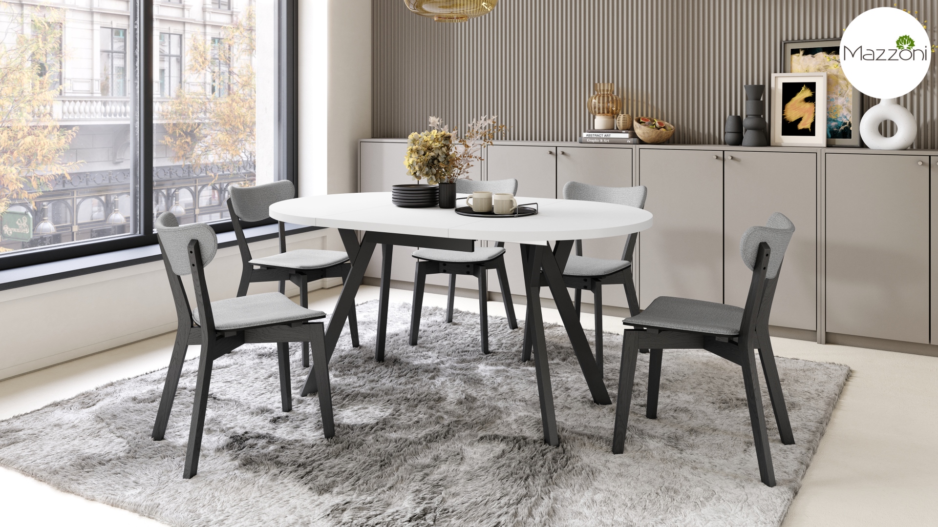 ALDO Biały - Nogi Czarne Okrągły stół rozkładany z nogami typu „Y” | Styl loftowy / industrialny - obrazek 4