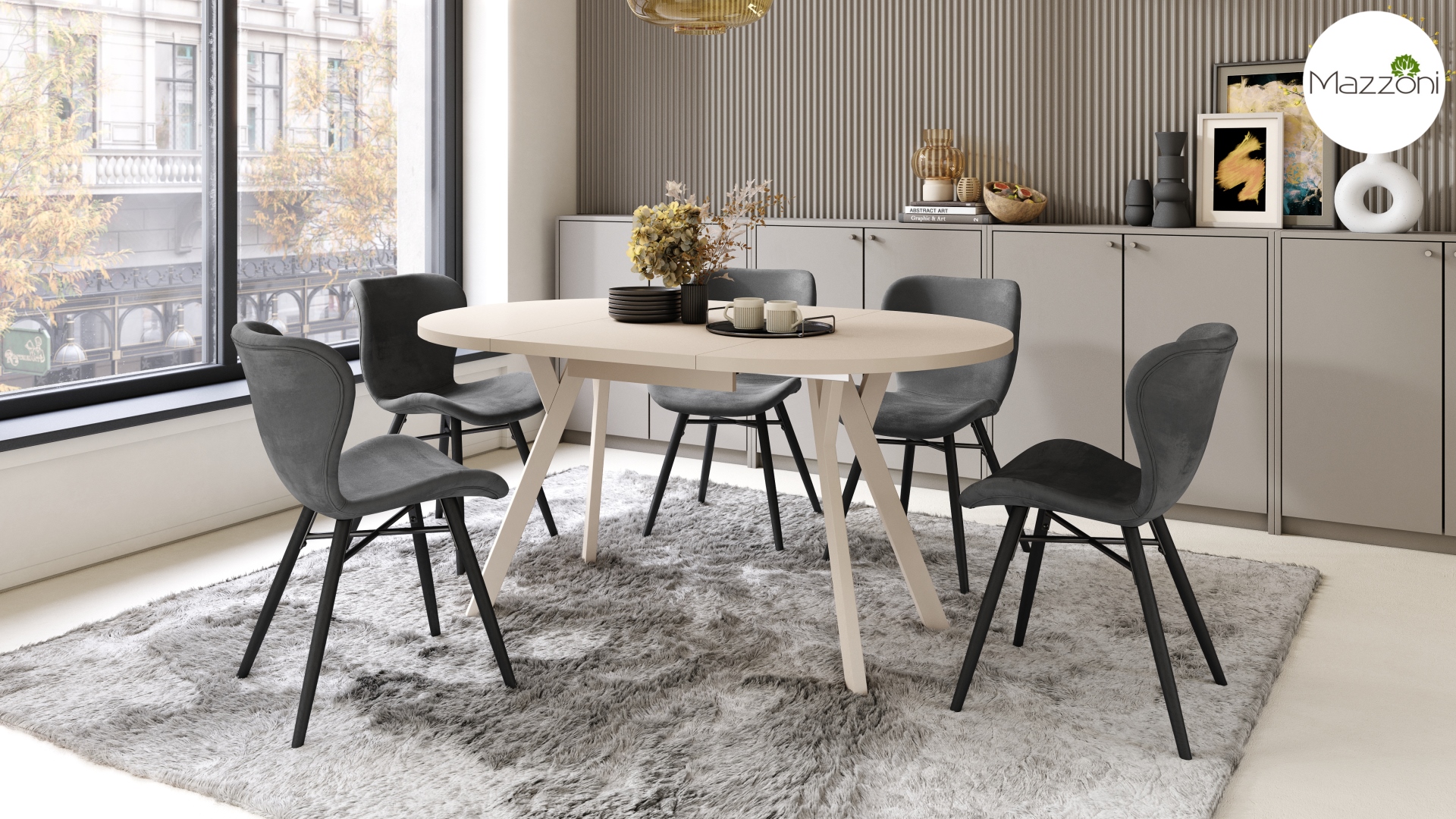 ALDO Beżowy–Nogi Beżowe Okrągły stół rozkładany z nogami typu „Y” | Styl loftowy / industrialny - obrazek 3