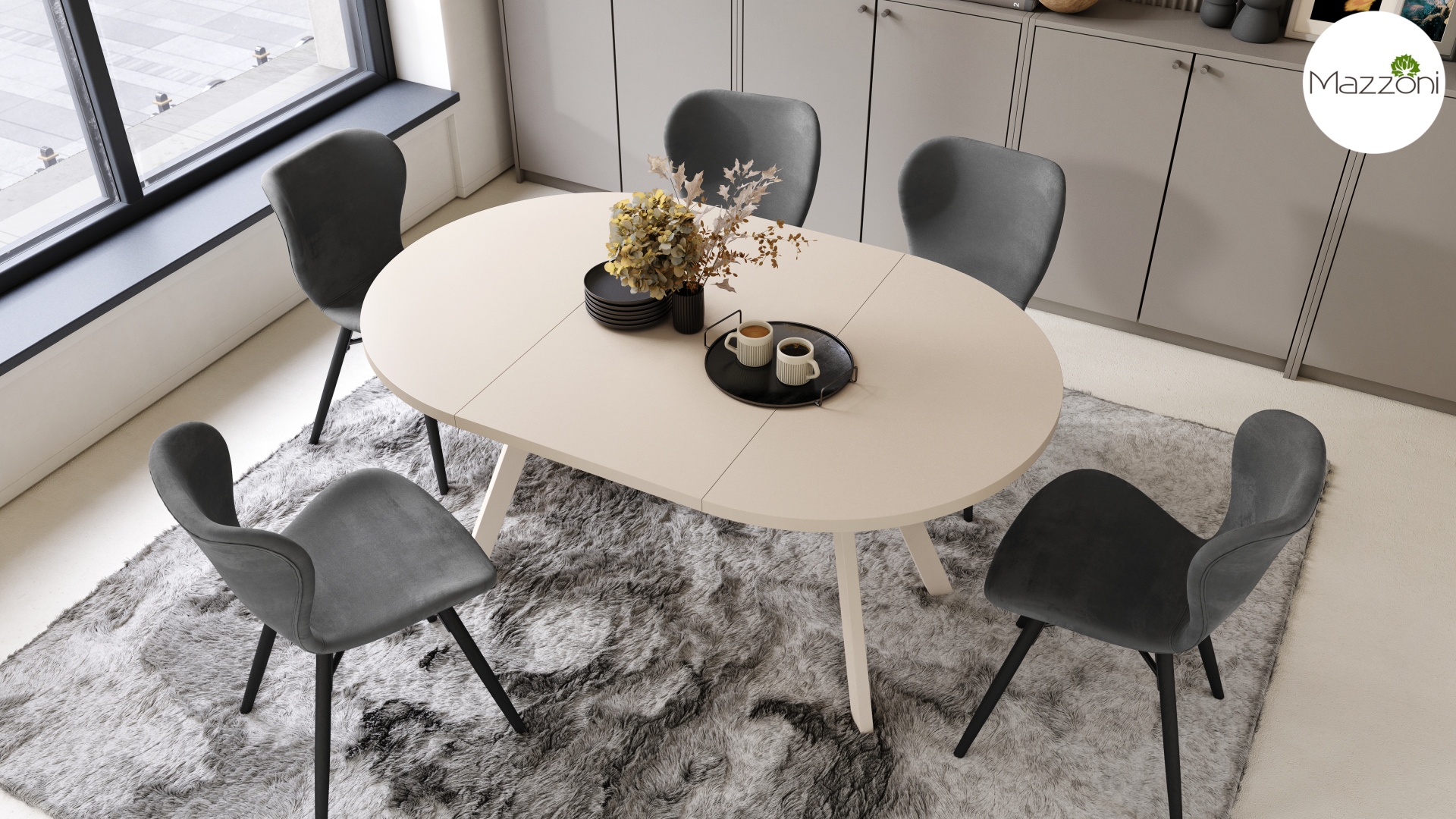 ALDO Beżowy–Nogi Beżowe Okrągły stół rozkładany z nogami typu „Y” | Styl loftowy / industrialny - obrazek 4