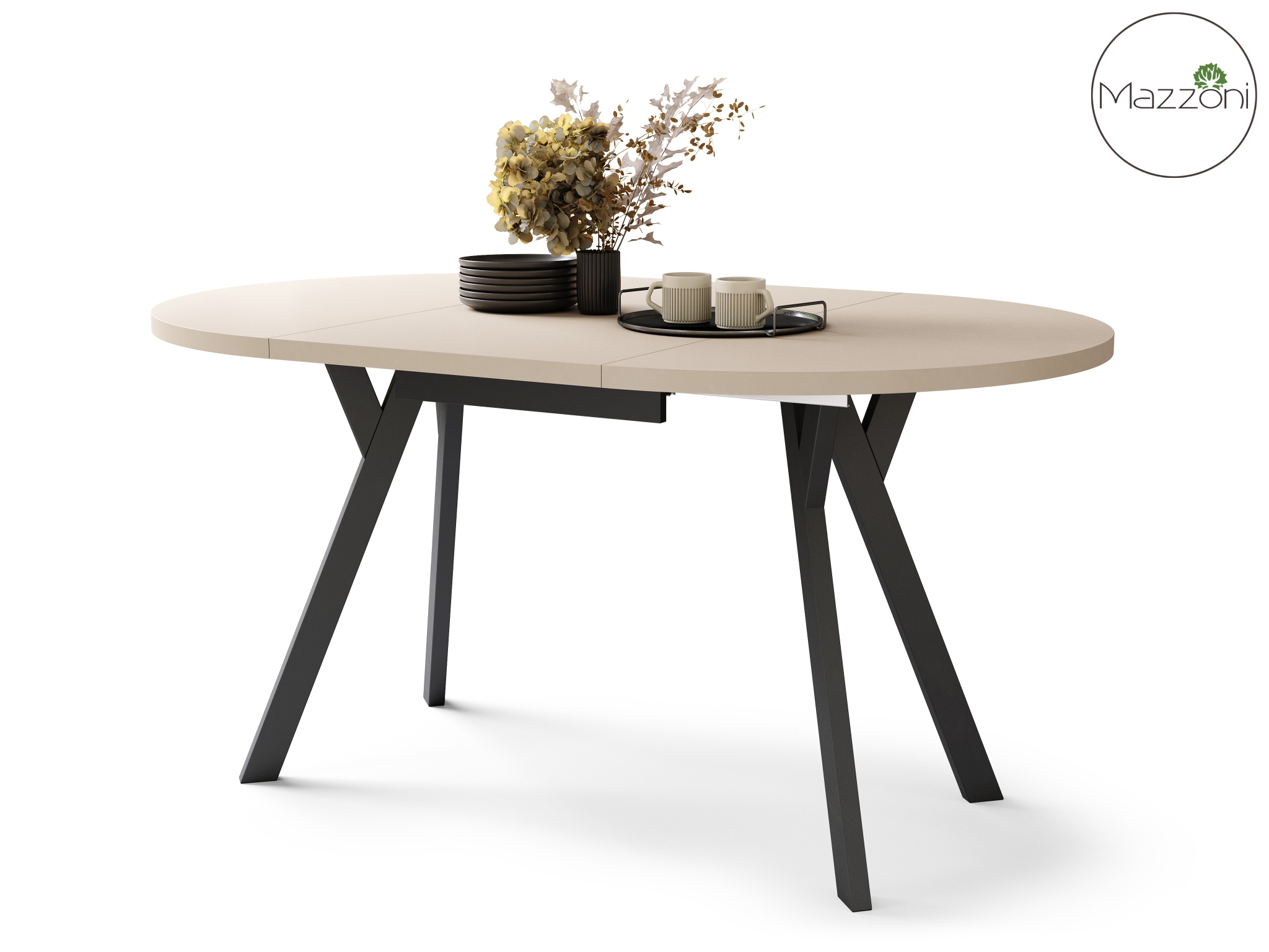 ALDO Beżowy–Nogi Czarne Okrągły stół rozkładany z nogami typu „Y” | Styl loftowy / industrialny - obrazek 7