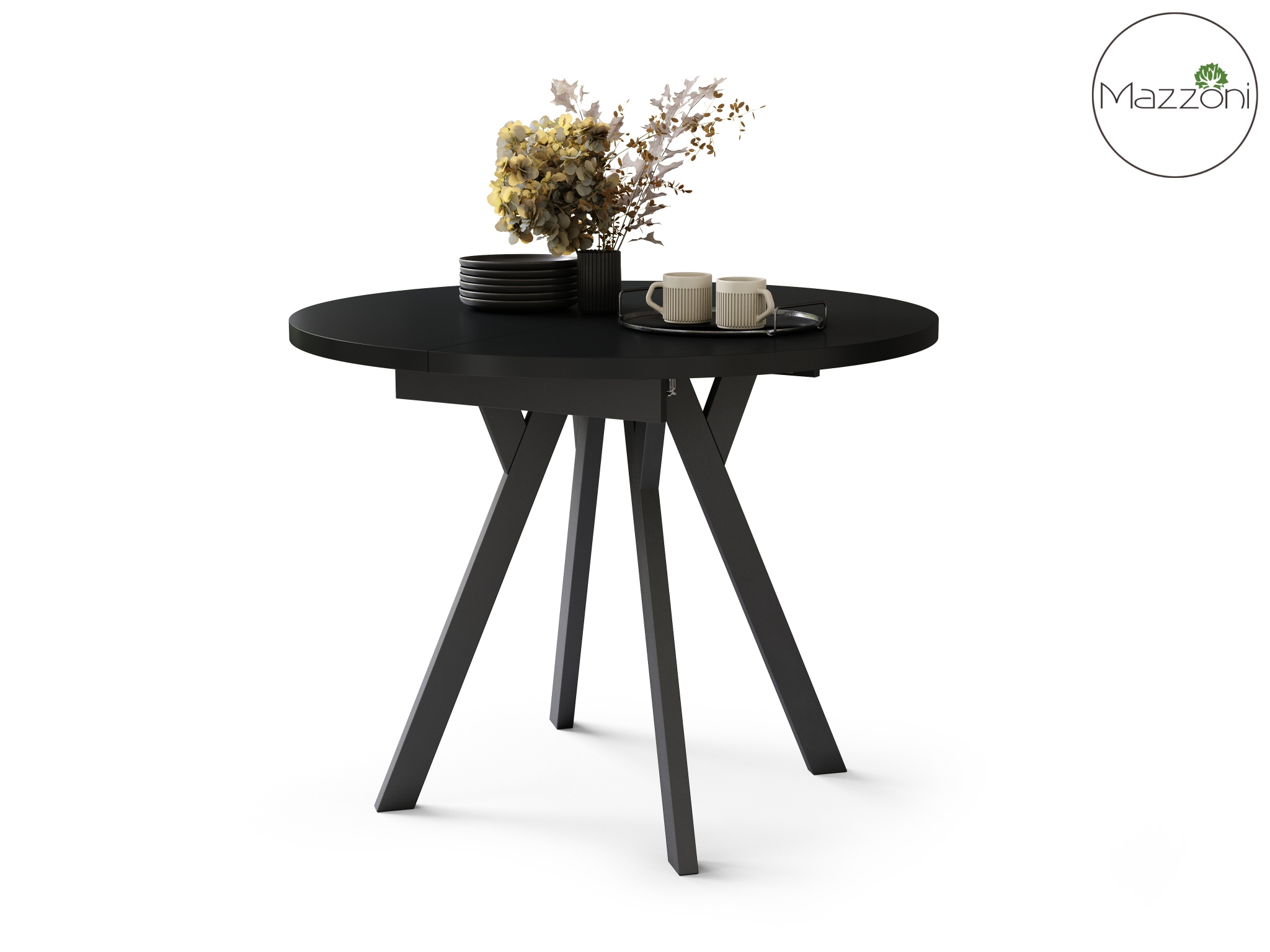 ALDO Czarny – Okrągły stół rozkładany z nogami typu „Y” | Styl loftowy / industrialny - obrazek 5