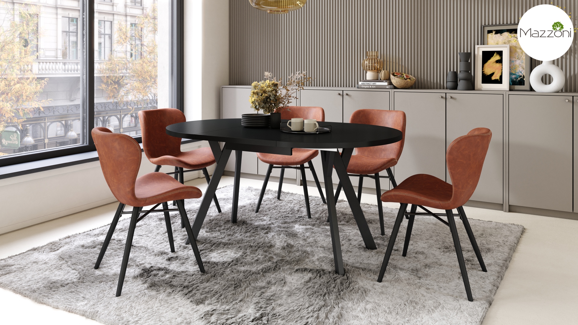 ALDO Czarny – Okrągły stół rozkładany z nogami typu „Y” | Styl loftowy / industrialny - obrazek 2