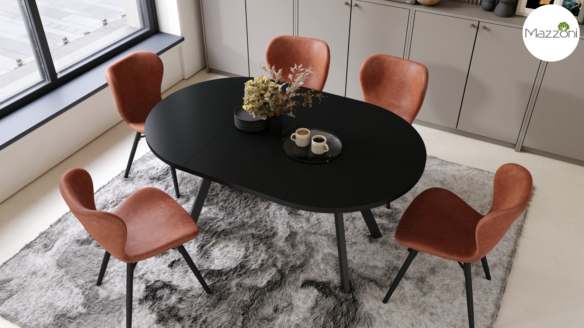 ALDO Czarny – Okrągły stół rozkładany z nogami typu „Y” | Styl loftowy / industrialny - obrazek 3