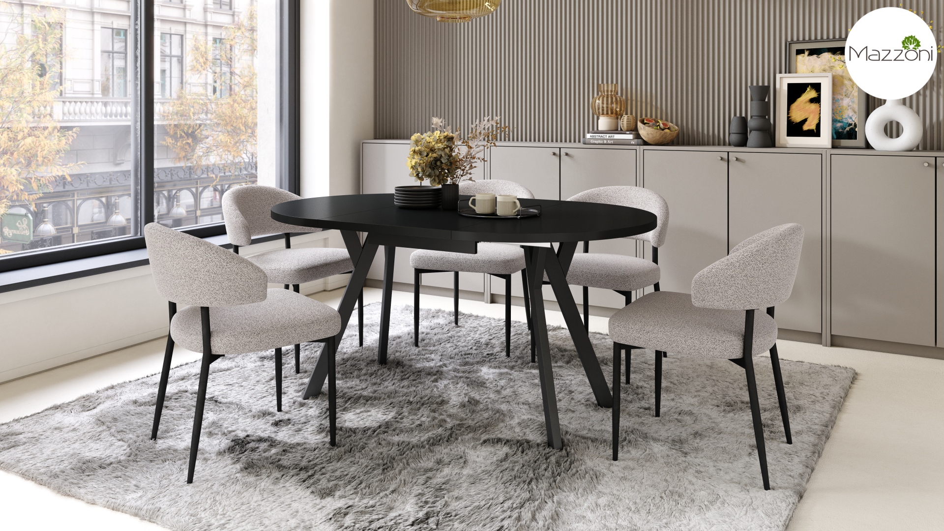 ALDO Czarny – Okrągły stół rozkładany z nogami typu „Y” | Styl loftowy / industrialny - obrazek 4