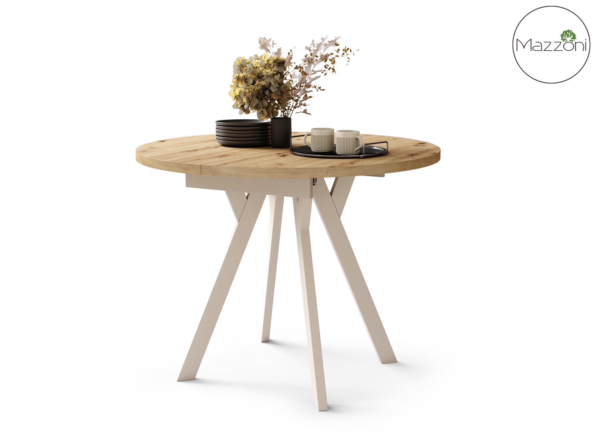 ALDO Dab_Artisan-nogi_bezowe Okrągły stół rozkładany z nogami typu „Y” | Styl loftowy / industrialny - obrazek 5