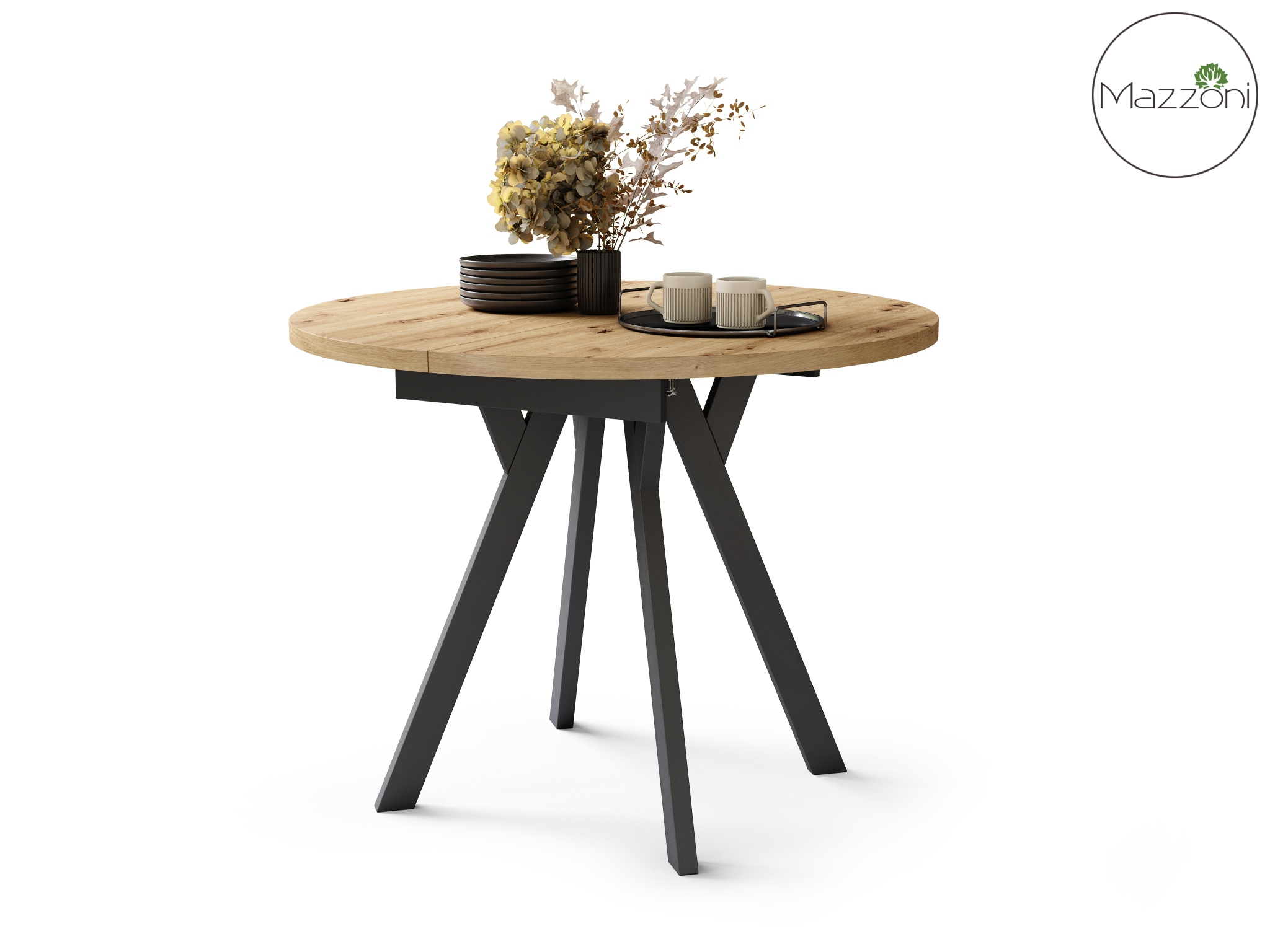 ALDO Dab_Artisan-nogi_czarne Okrągły stół rozkładany z nogami typu „Y” | Styl loftowy / industrialny - obrazek 6