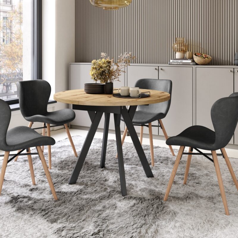 ALDO Dab_Artisan-nogi_czarne Okrągły stół rozkładany z nogami typu „Y” | Styl loftowy / industrialny