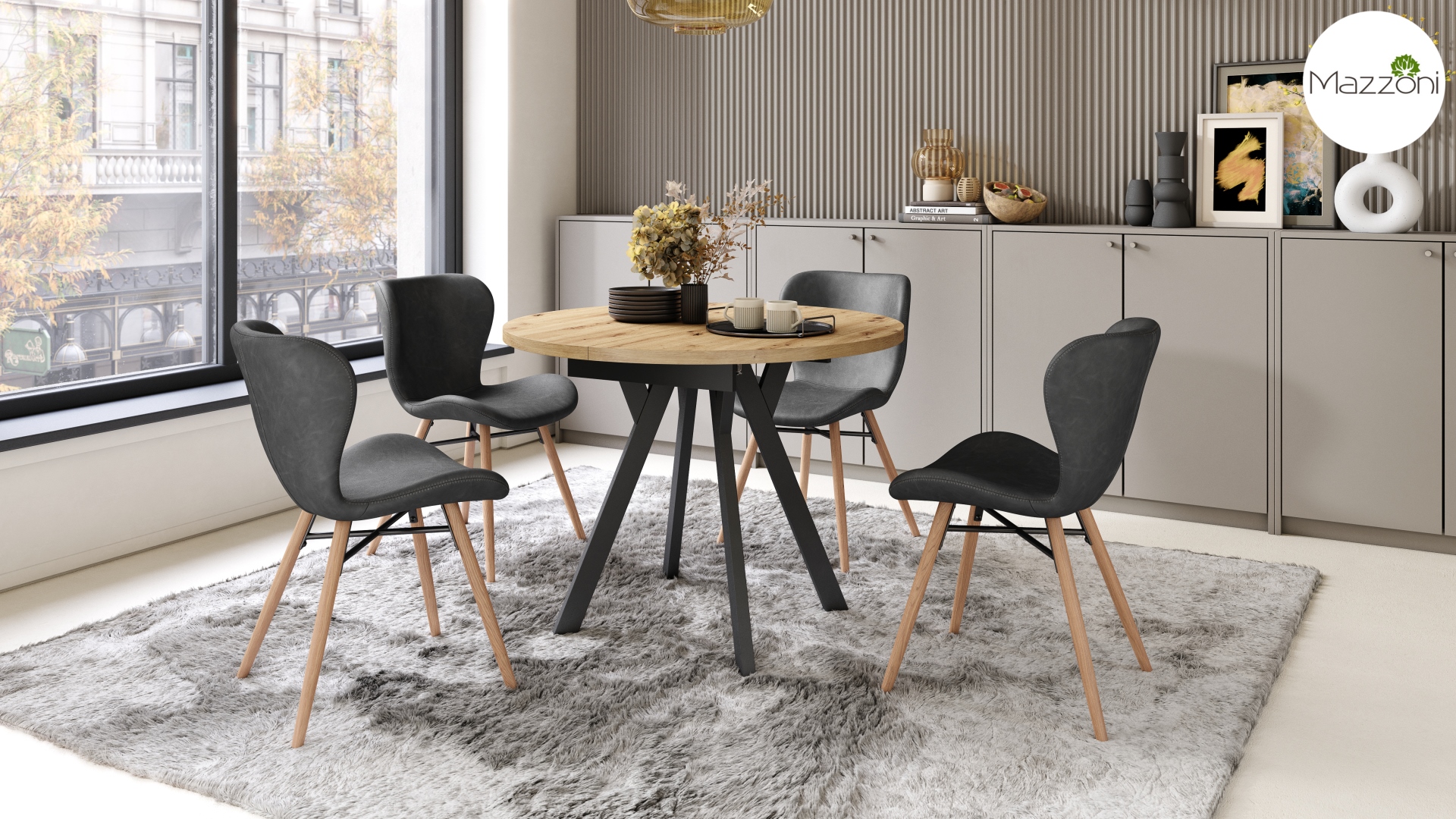 ALDO Dab_Artisan-nogi_czarne Okrągły stół rozkładany z nogami typu „Y” | Styl loftowy / industrialny - obrazek 2