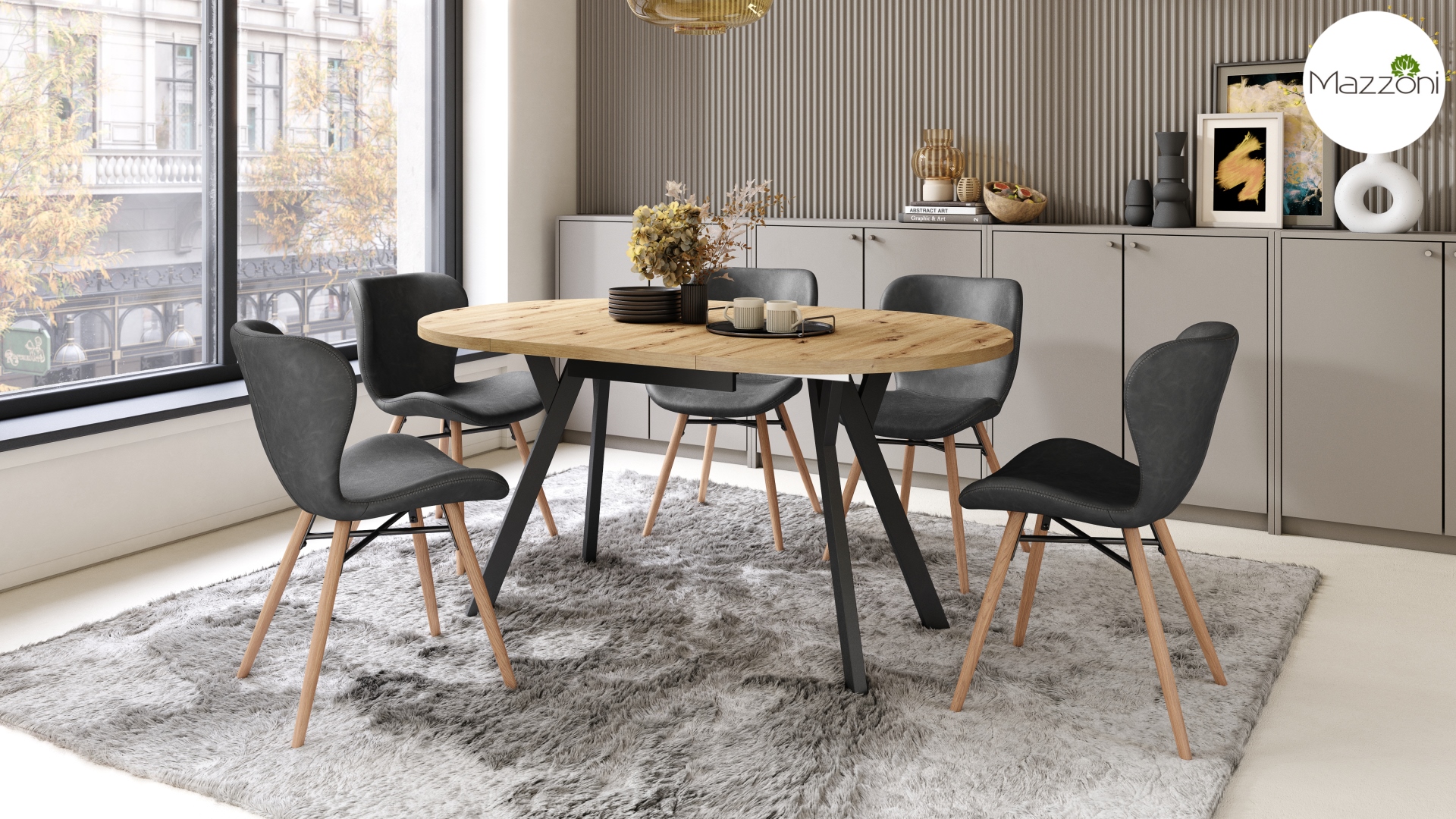 ALDO Dab_Artisan-nogi_czarne Okrągły stół rozkładany z nogami typu „Y” | Styl loftowy / industrialny - obrazek 4