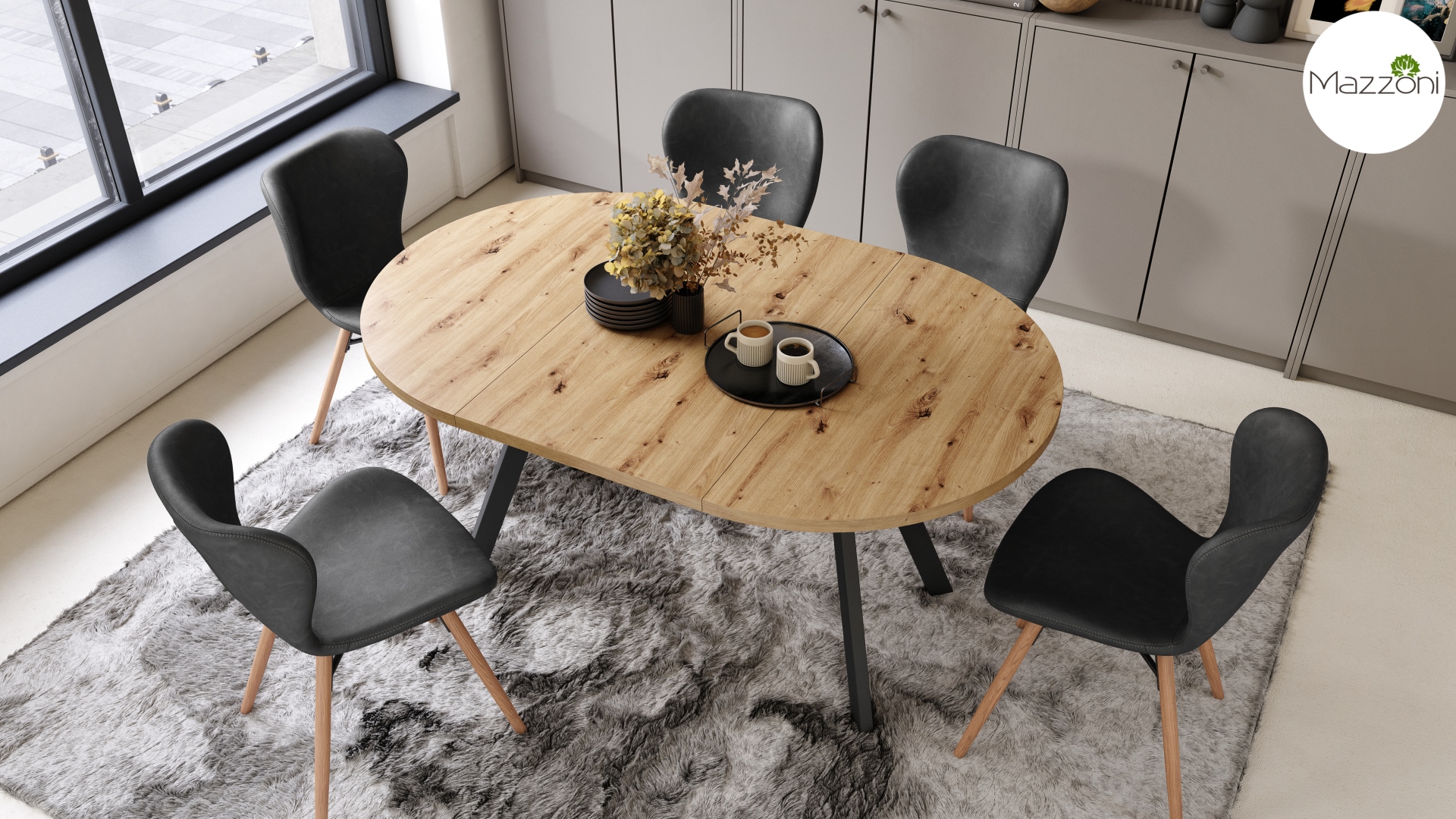 ALDO Dab_Artisan-nogi_czarne Okrągły stół rozkładany z nogami typu „Y” | Styl loftowy / industrialny - obrazek 5