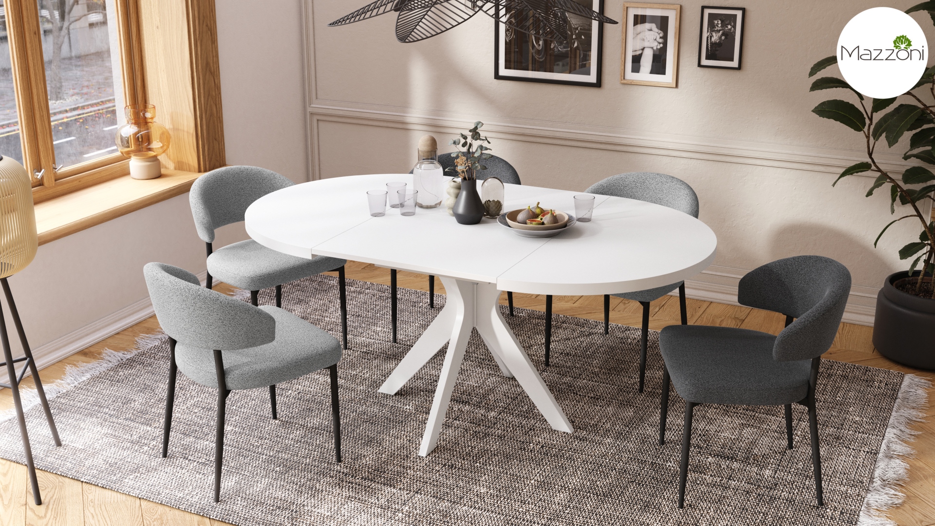 RENZO Biały - OKRĄGŁY STÓŁ Ø110 ROZKŁADANY DO 180 cm | DO KUCHNI JADALNI SALONU RETRO - obrazek 3