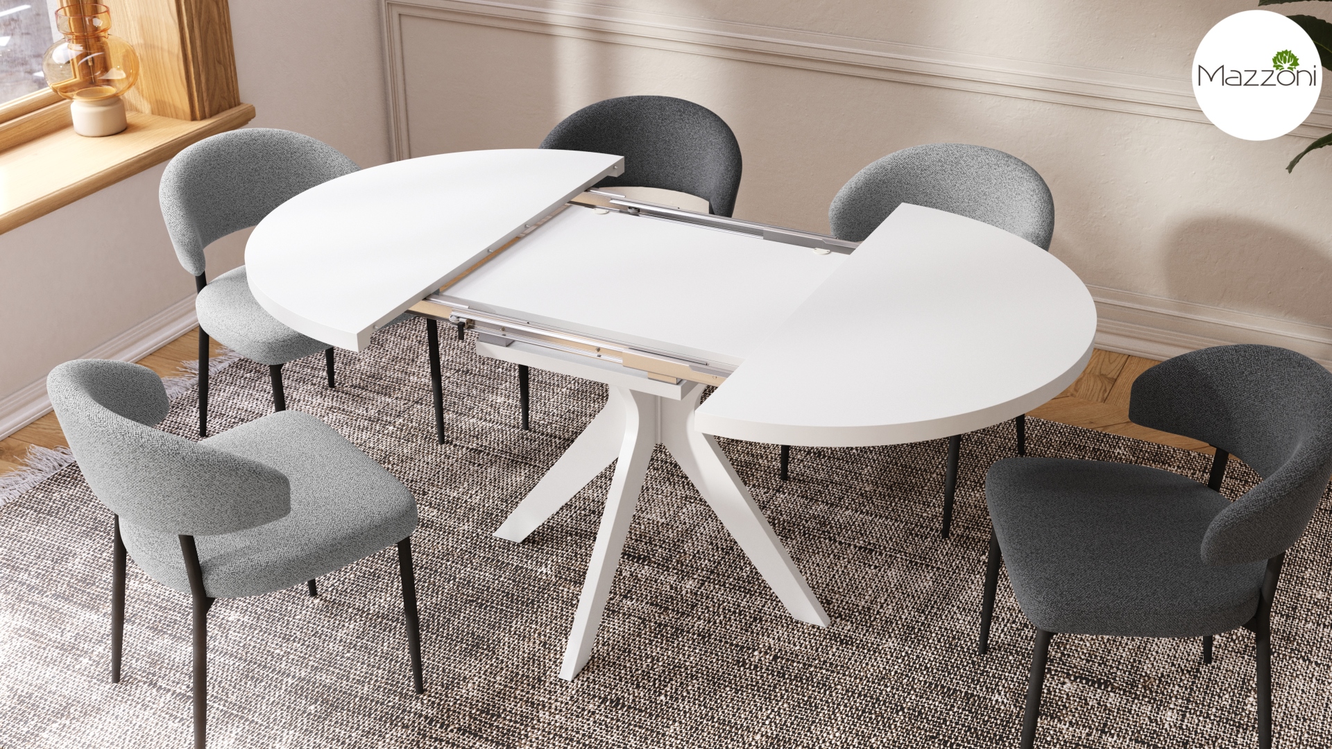 RENZO Biały - OKRĄGŁY STÓŁ Ø110 ROZKŁADANY DO 180 cm | DO KUCHNI JADALNI SALONU RETRO - obrazek 6