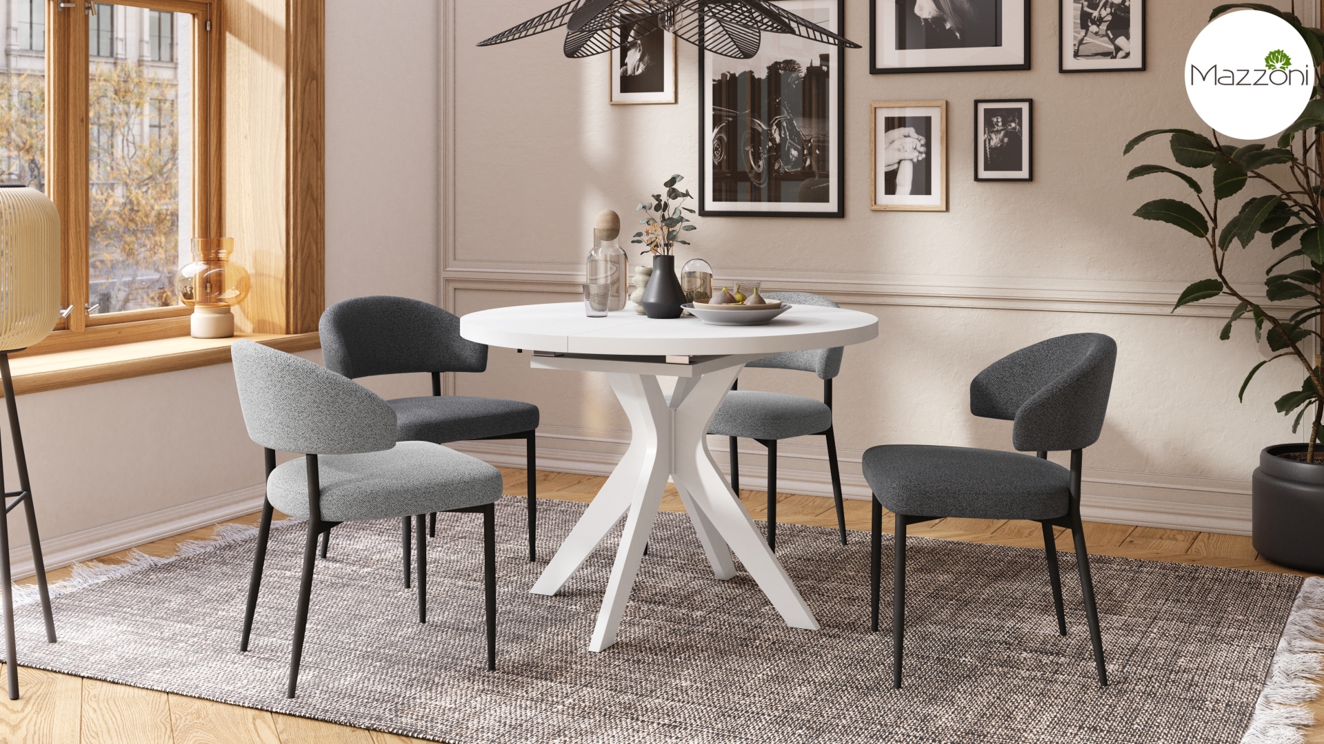 RENZO Biały - OKRĄGŁY STÓŁ Ø110 ROZKŁADANY DO 180 cm | DO KUCHNI JADALNI SALONU RETRO