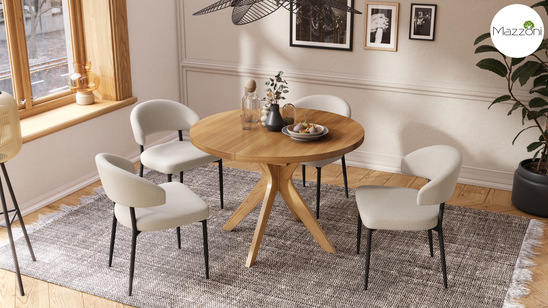 RENZO Dąb Naturalny - OKRĄGŁY DREWNIANY STÓŁ Ø110 ROZKŁADANY DO 180 cm | DO KUCHNI JADALNI SALONU RETRO