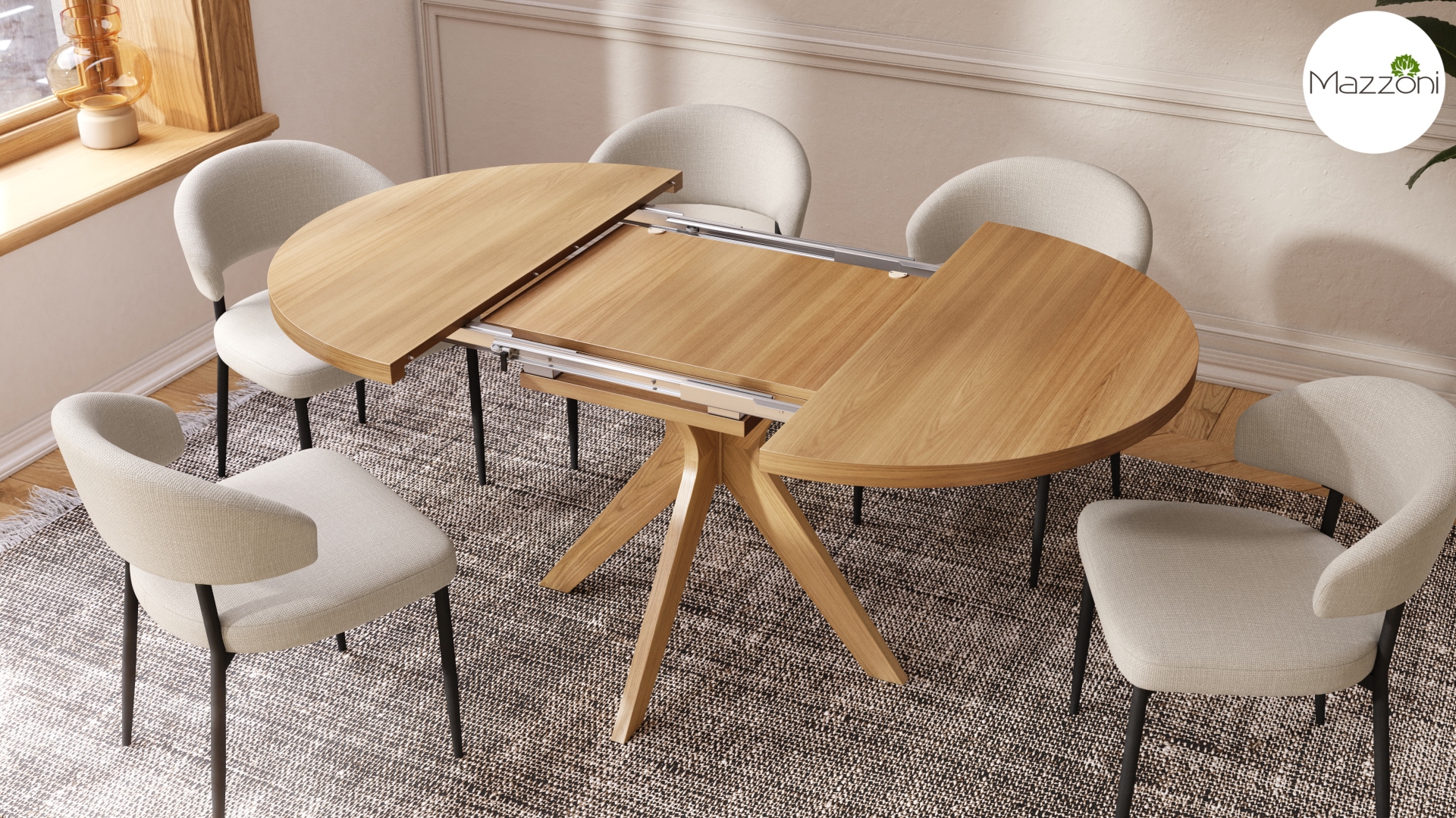 RENZO Dąb Naturalny - OKRĄGŁY DREWNIANY STÓŁ Ø110 ROZKŁADANY DO 180 cm | DO KUCHNI JADALNI SALONU RETRO - obrazek 5