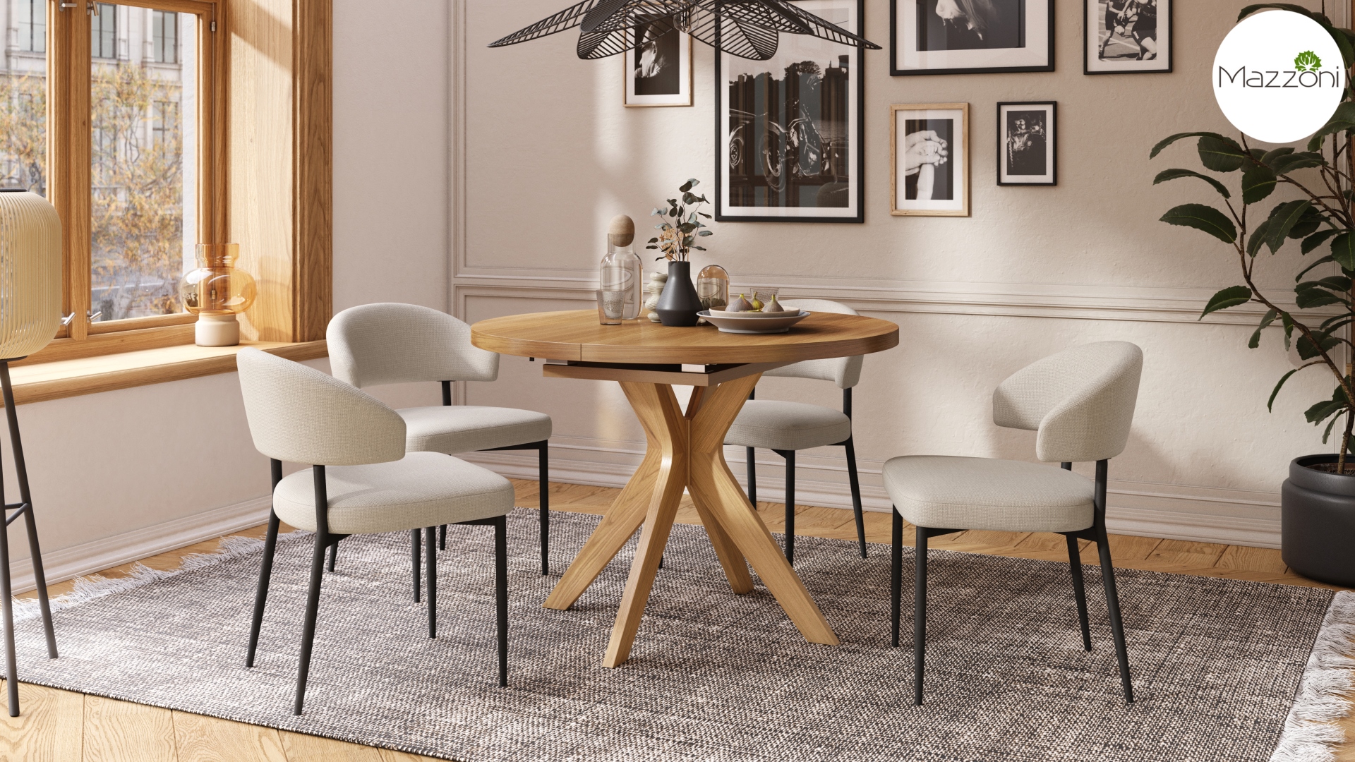 RENZO Dąb Naturalny - OKRĄGŁY DREWNIANY STÓŁ Ø110 ROZKŁADANY DO 180 cm | DO KUCHNI JADALNI SALONU RETRO - obrazek 2