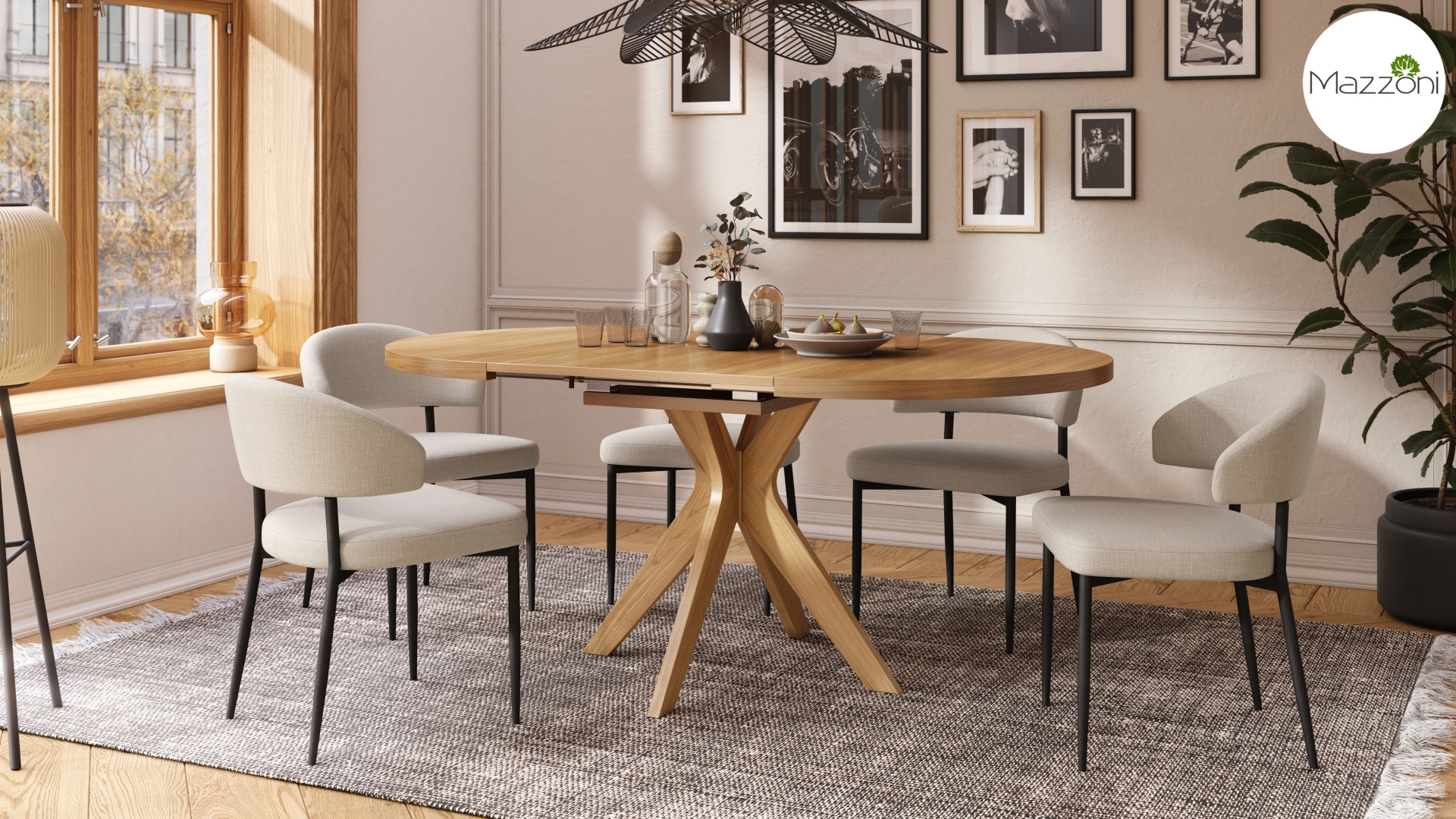 RENZO Dąb Naturalny - OKRĄGŁY DREWNIANY STÓŁ Ø110 ROZKŁADANY DO 180 cm | DO KUCHNI JADALNI SALONU RETRO - obrazek 4