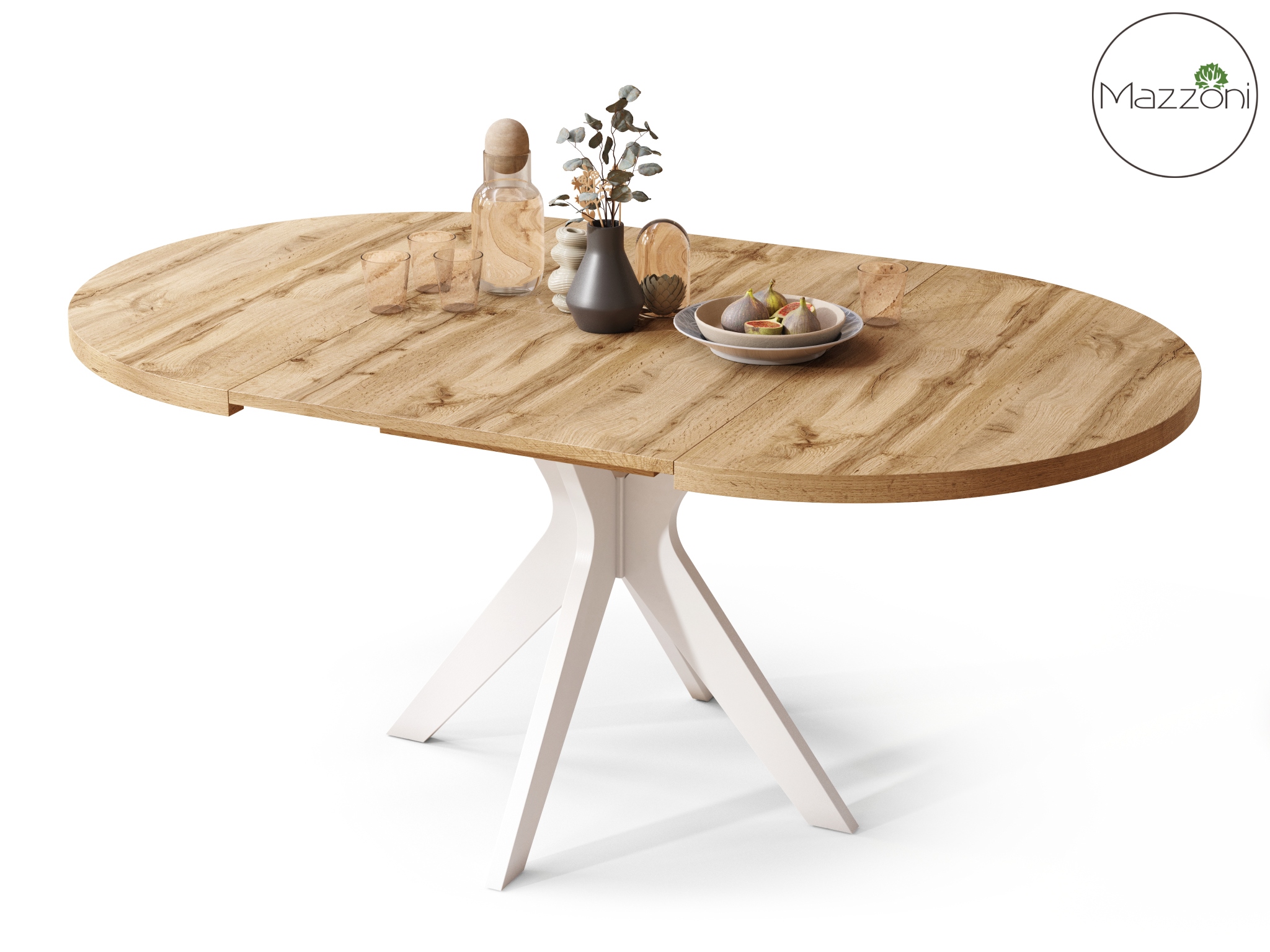 RENZO Dąb Wotan/noga biała - OKRĄGŁY STÓŁ Ø110 ROZKŁADANY DO 180 cm | DO KUCHNI JADALNI SALONU RETRO - obrazek 7