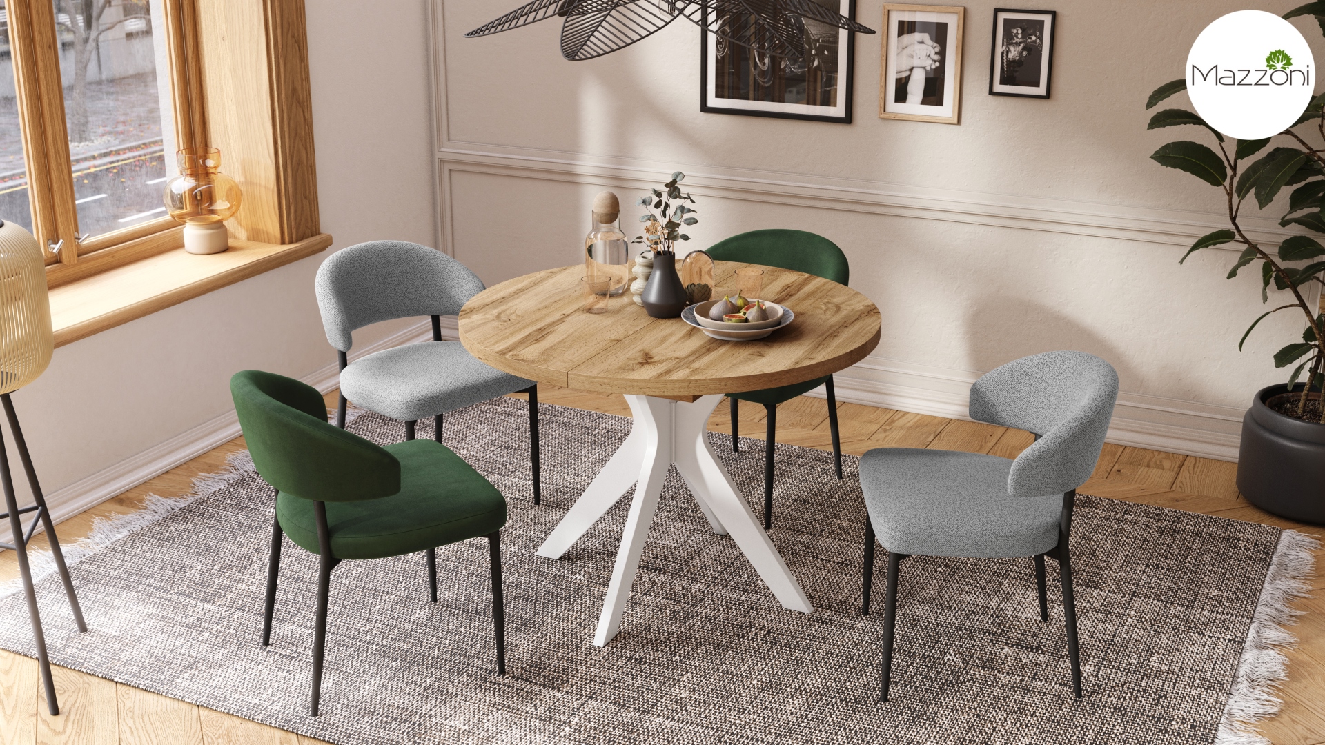 RENZO Dąb Wotan/noga biała - OKRĄGŁY STÓŁ Ø110 ROZKŁADANY DO 180 cm | DO KUCHNI JADALNI SALONU RETRO