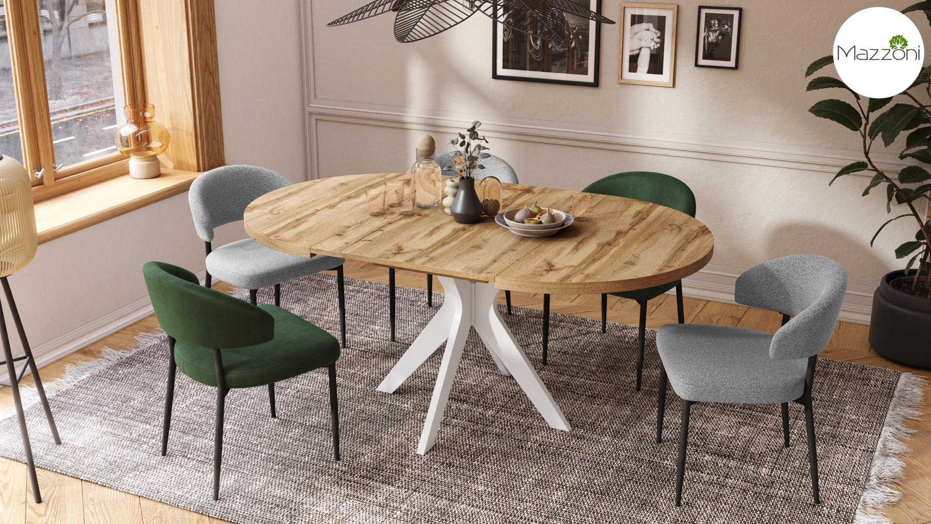 RENZO Dąb Wotan/noga biała - OKRĄGŁY STÓŁ Ø110 ROZKŁADANY DO 180 cm | DO KUCHNI JADALNI SALONU RETRO - obrazek 4