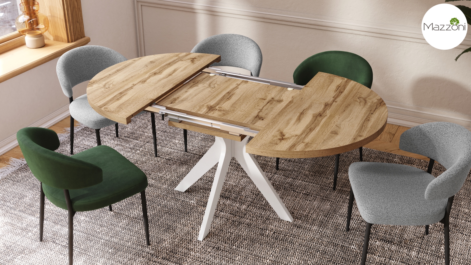 RENZO Dąb Wotan/noga biała - OKRĄGŁY STÓŁ Ø110 ROZKŁADANY DO 180 cm | DO KUCHNI JADALNI SALONU RETRO - obrazek 5