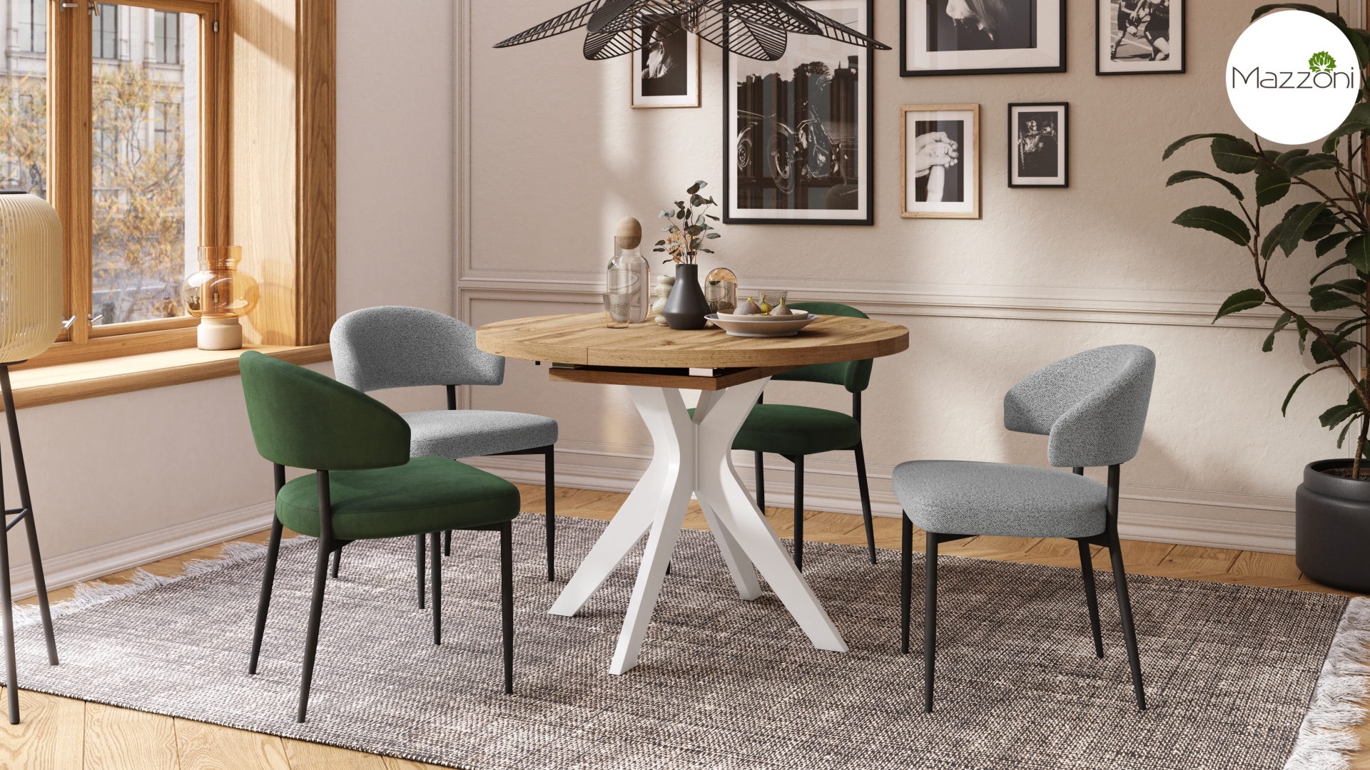 RENZO Dąb Wotan/noga biała - OKRĄGŁY STÓŁ Ø110 ROZKŁADANY DO 180 cm | DO KUCHNI JADALNI SALONU RETRO - obrazek 2