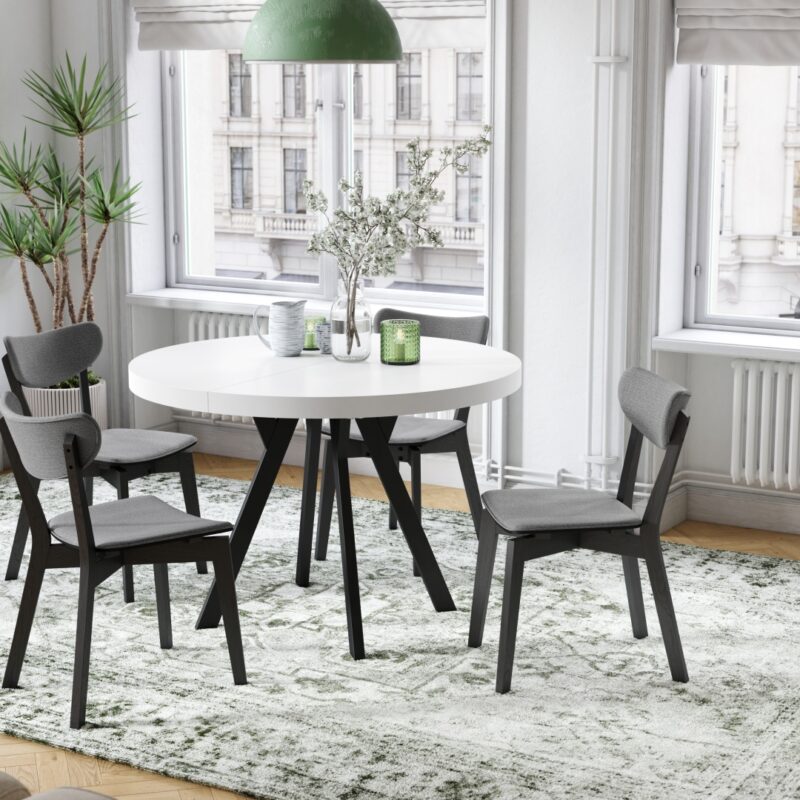 Stół Vito - Biały / Nogi Czarne Okrągły Stół Rozkładany 110-310 Loftowy