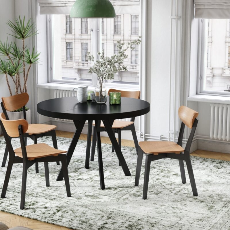 Stół Vito - Czarny / Nogi Czarne Okrągły Stół Rozkładany 110-310 Loftowy