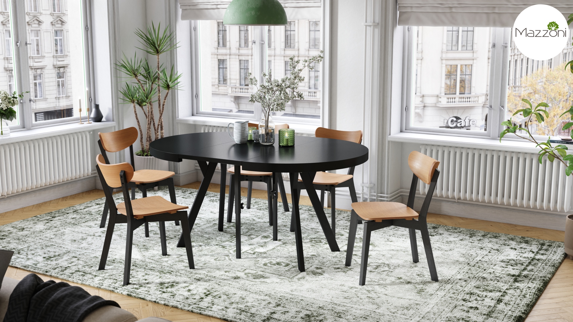 Stół Vito - Czarny / Nogi Czarne Okrągły Stół Rozkładany 110-310 Loftowy - obrazek 2