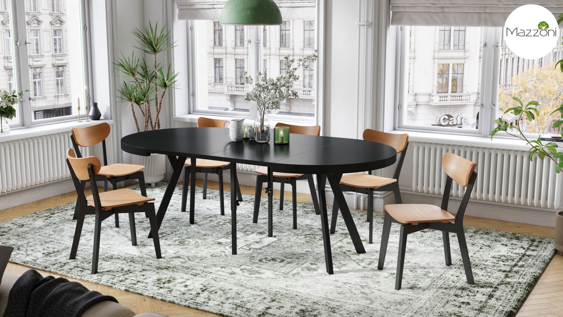 Stół Vito - Czarny / Nogi Czarne Okrągły Stół Rozkładany 110-310 Loftowy - obrazek 3