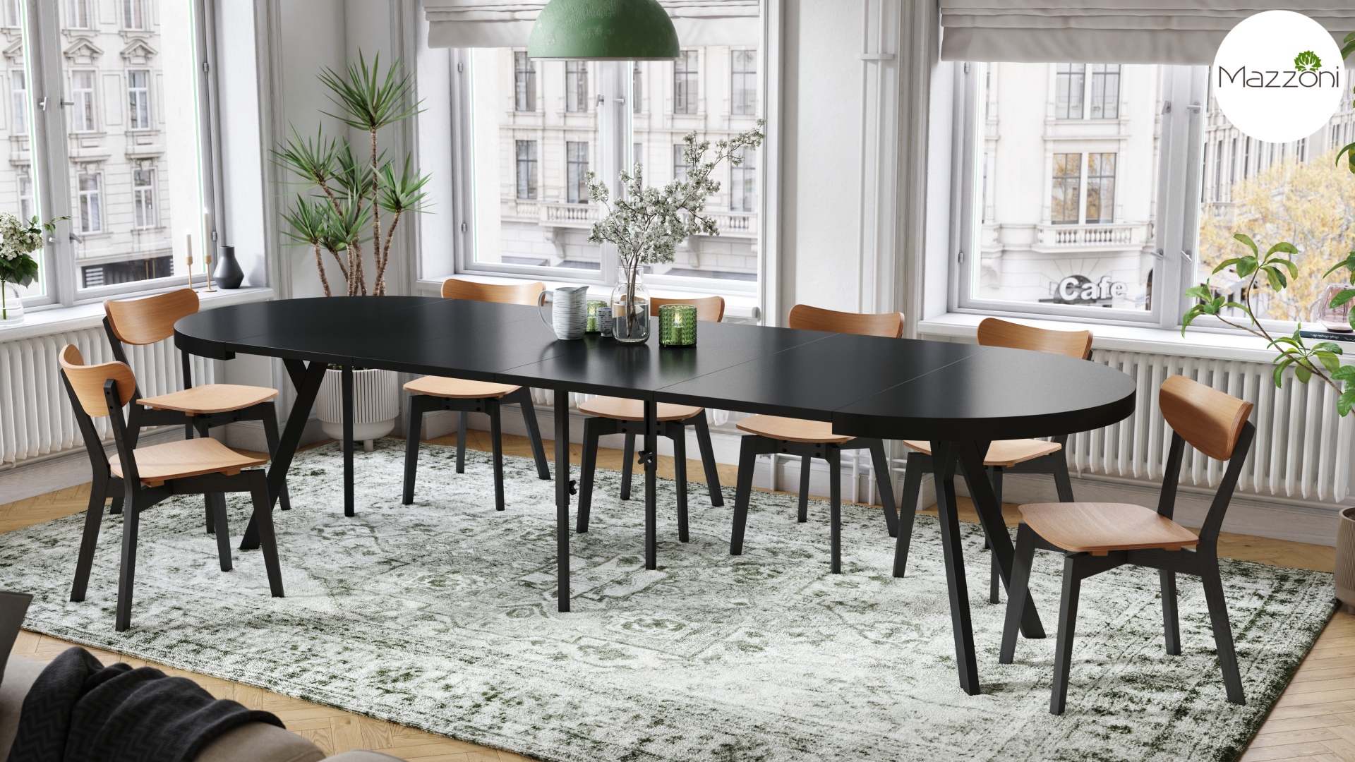 Stół Vito - Czarny / Nogi Czarne Okrągły Stół Rozkładany 110-310 Loftowy - obrazek 5