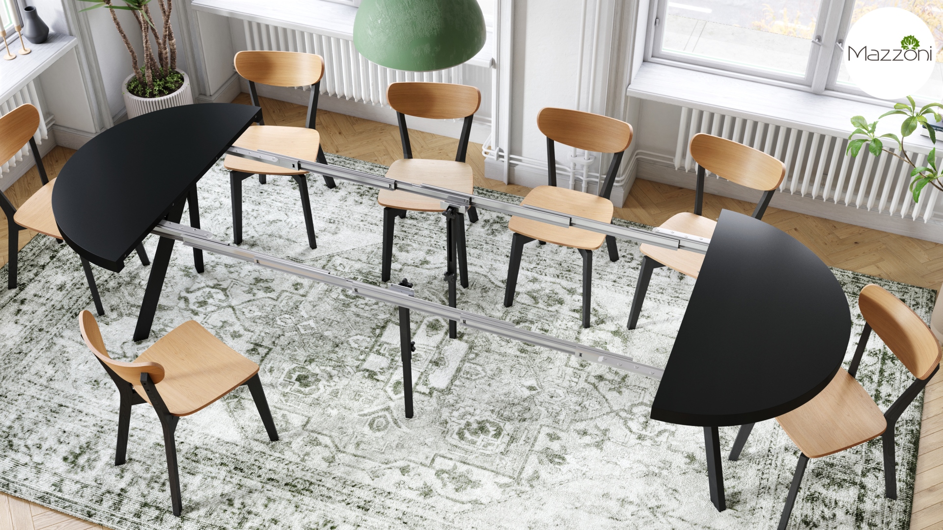 Stół Vito - Czarny / Nogi Czarne Okrągły Stół Rozkładany 110-310 Loftowy - obrazek 6