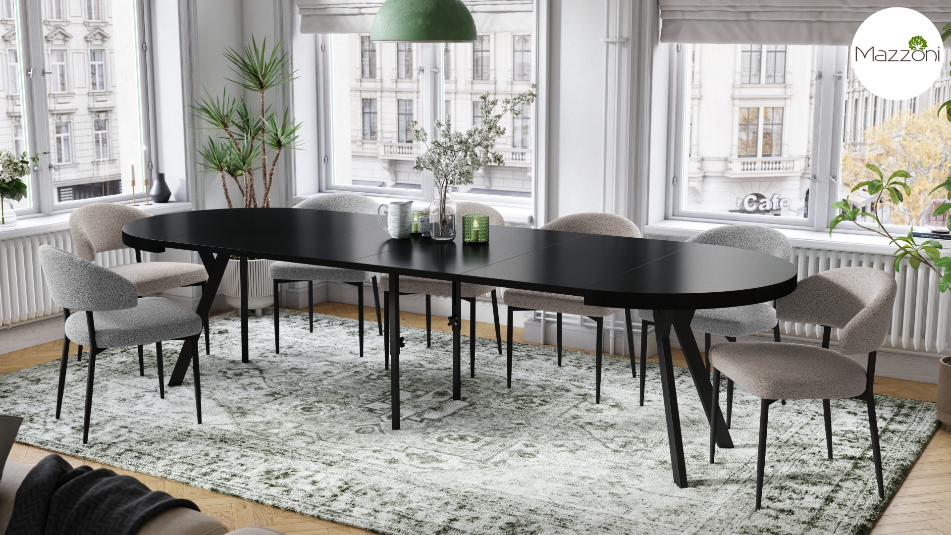 Stół Vito - Czarny / Nogi Czarne Okrągły Stół Rozkładany 110-310 Loftowy - obrazek 7