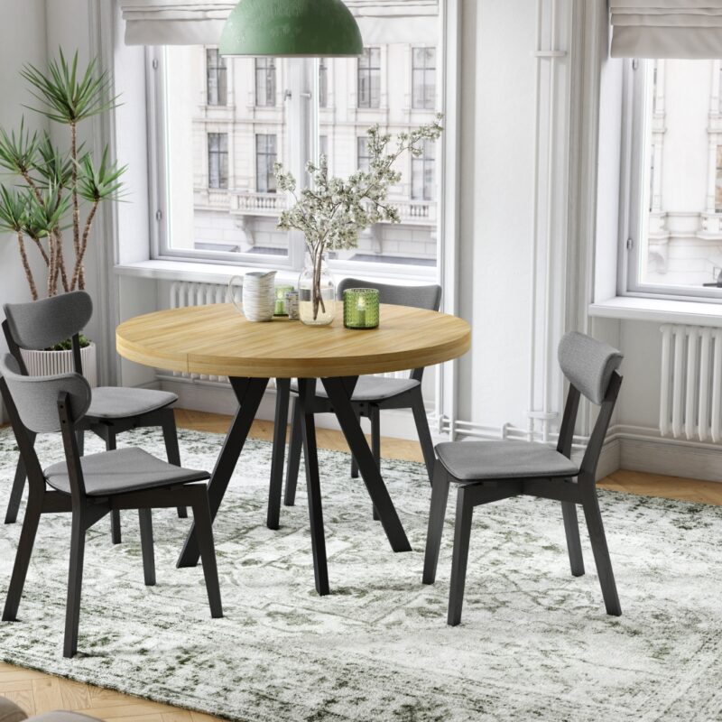 Stół Vito - Dąb Artisan / Nogi Czarne Okrągły Stół Rozkładany 110-310 Loftowy