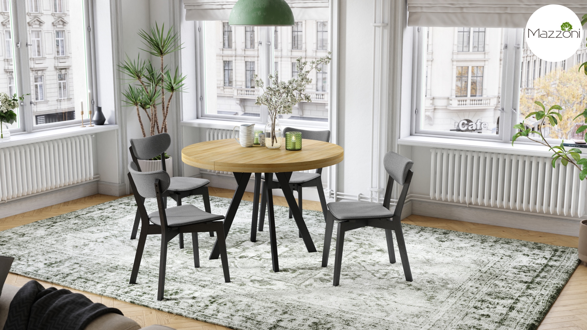 Stół Vito - Dąb Artisan / Nogi Czarne Okrągły Stół Rozkładany 110-310 Loftowy