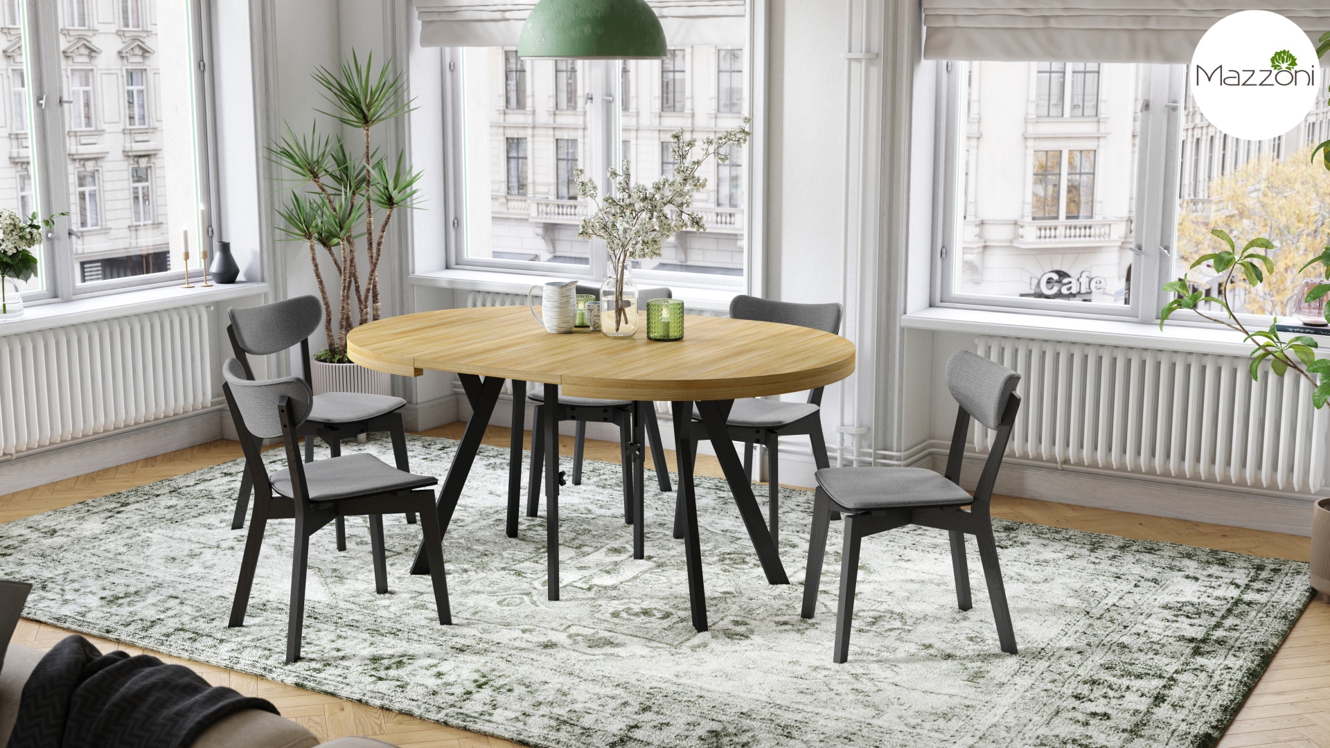 Stół Vito - Dąb Artisan / Nogi Czarne Okrągły Stół Rozkładany 110-310 Loftowy - obrazek 2