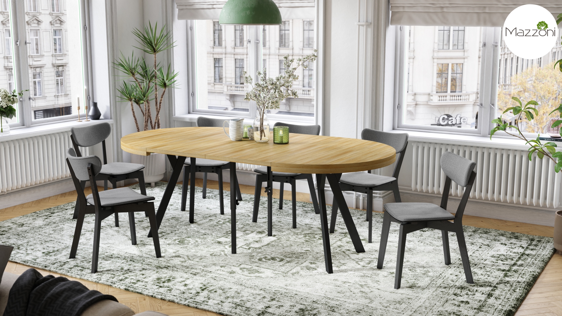 Stół Vito - Dąb Artisan / Nogi Czarne Okrągły Stół Rozkładany 110-310 Loftowy - obrazek 3