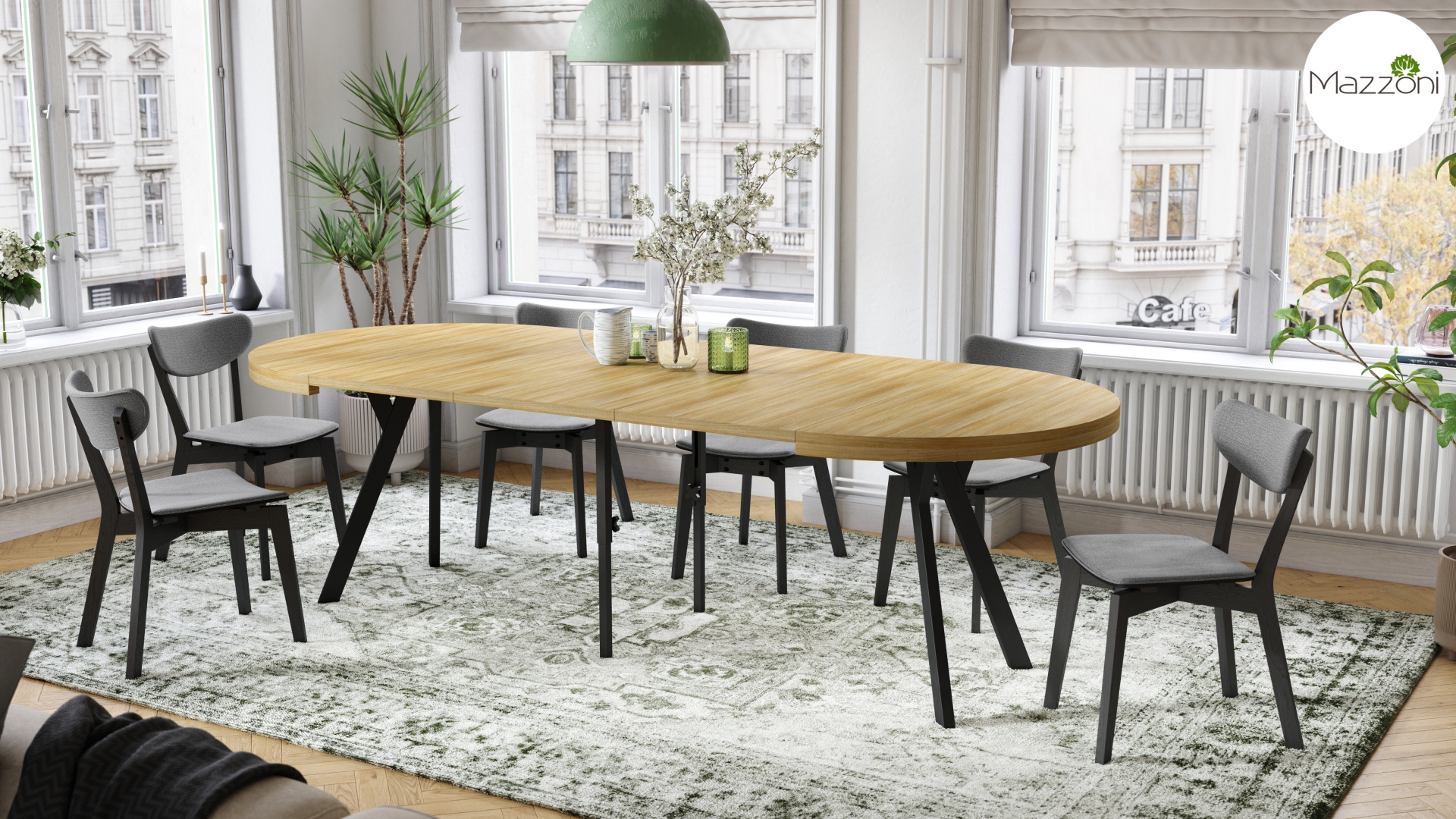 Stół Vito - Dąb Artisan / Nogi Czarne Okrągły Stół Rozkładany 110-310 Loftowy - obrazek 4