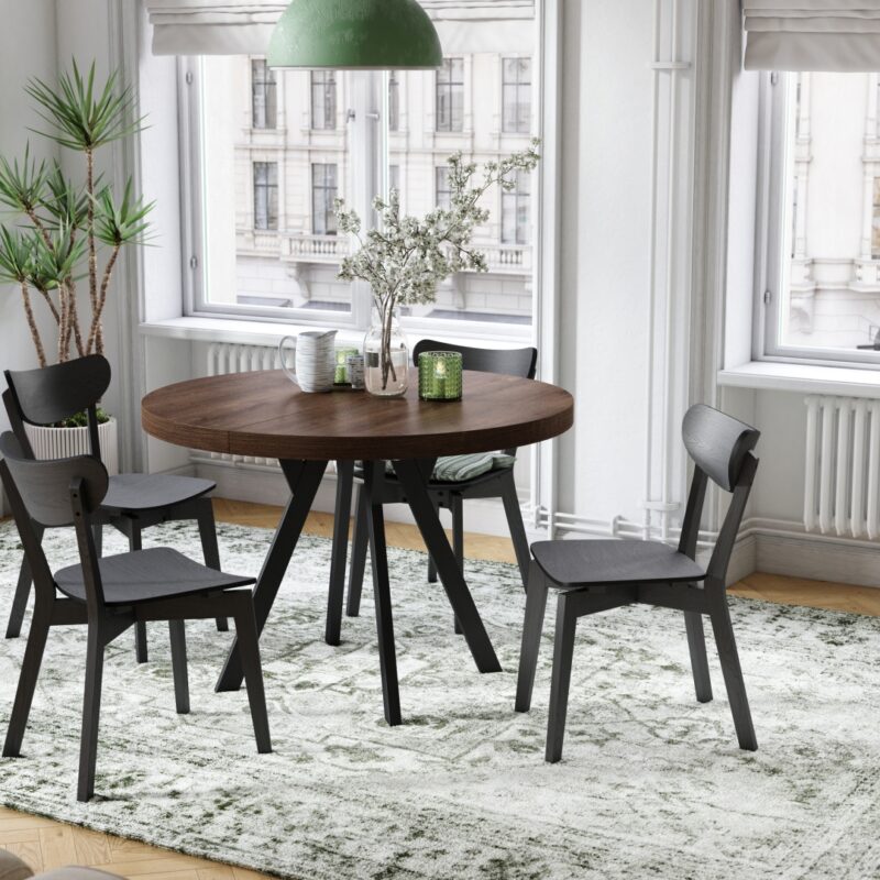 Stół Vito - Dąb Brązowy / Nogi Czarne Okrągły Stół Rozkładany 110-310 Loftowy