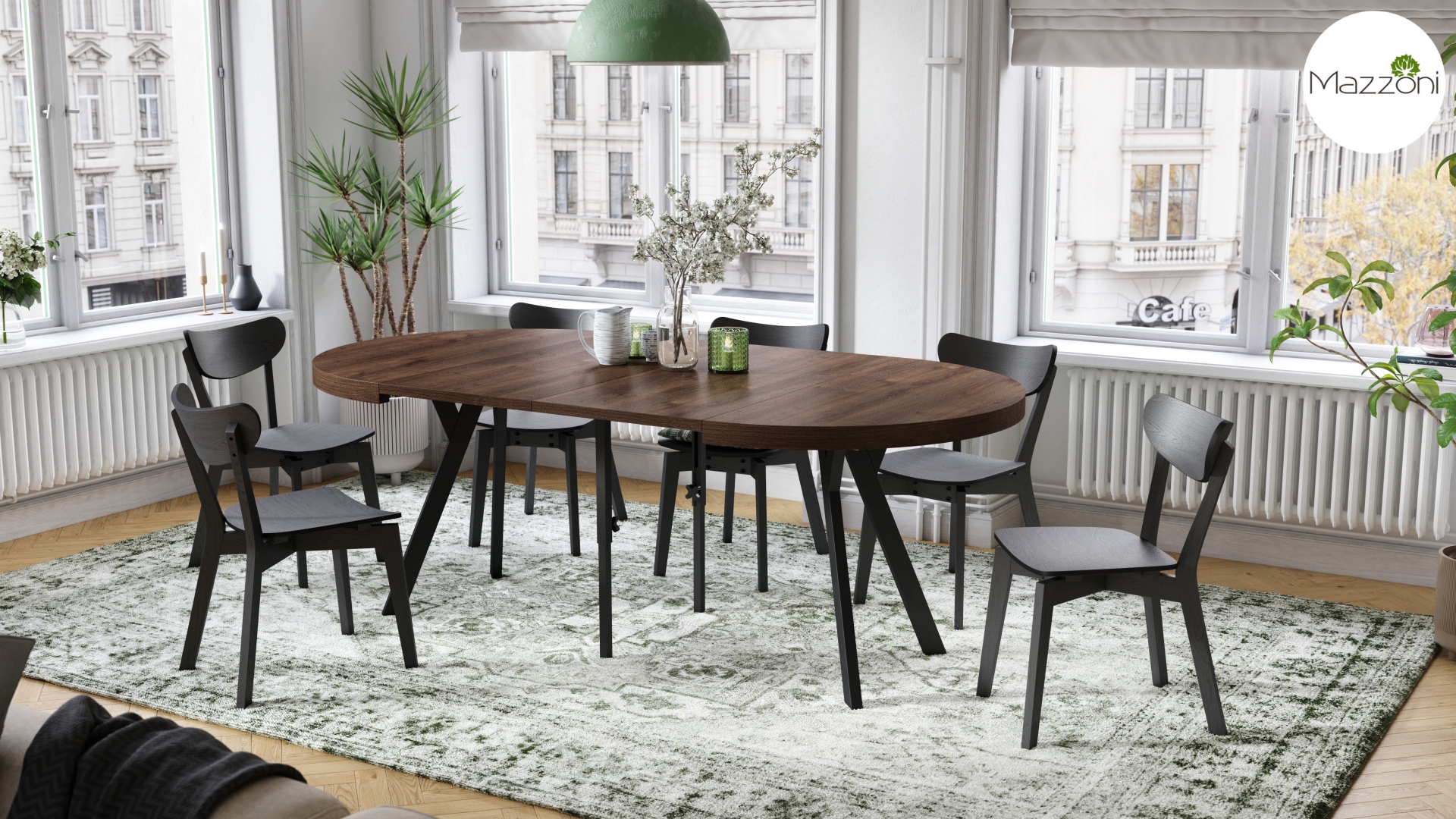 Stół Vito - Dąb Brązowy / Nogi Czarne Okrągły Stół Rozkładany 110-310 Loftowy - obrazek 3