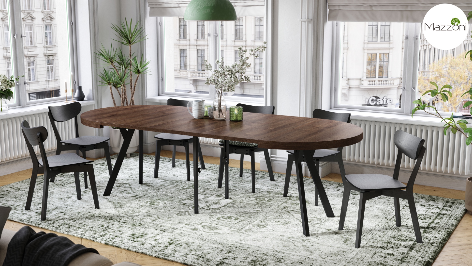 Stół Vito - Dąb Brązowy / Nogi Czarne Okrągły Stół Rozkładany 110-310 Loftowy - obrazek 4