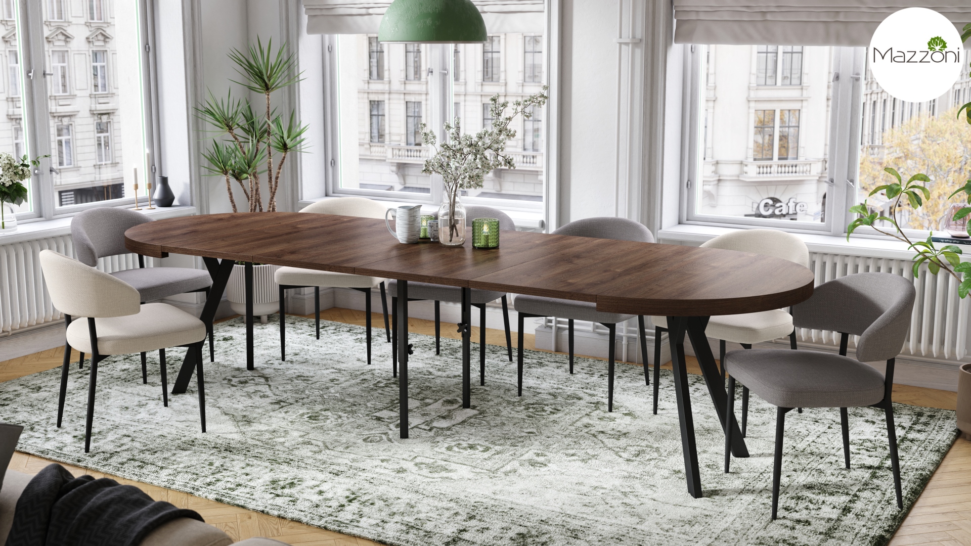 Stół Vito - Dąb Brązowy / Nogi Czarne Okrągły Stół Rozkładany 110-310 Loftowy - obrazek 7