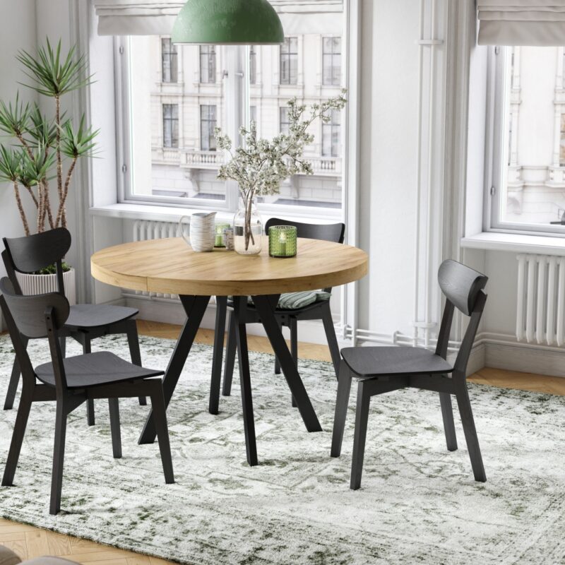 Stół Vito - Dąb Craft Złoty / Nogi Czarne Okrągły Stół Rozkładany 110-310 Loftowy